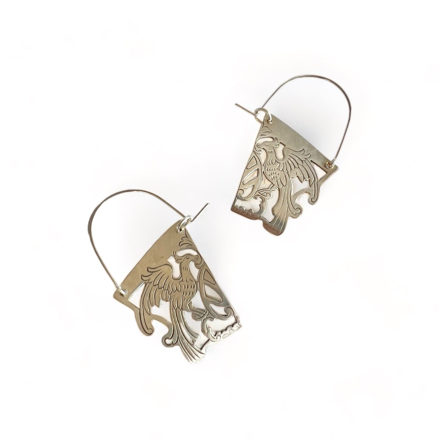 Bird of Paradise Silver Hoop Earrings
