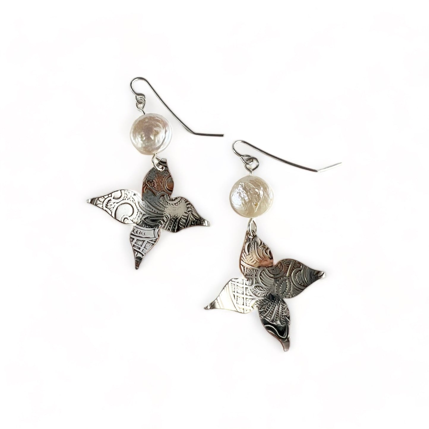 Silver Flower Earrings with Pearl
