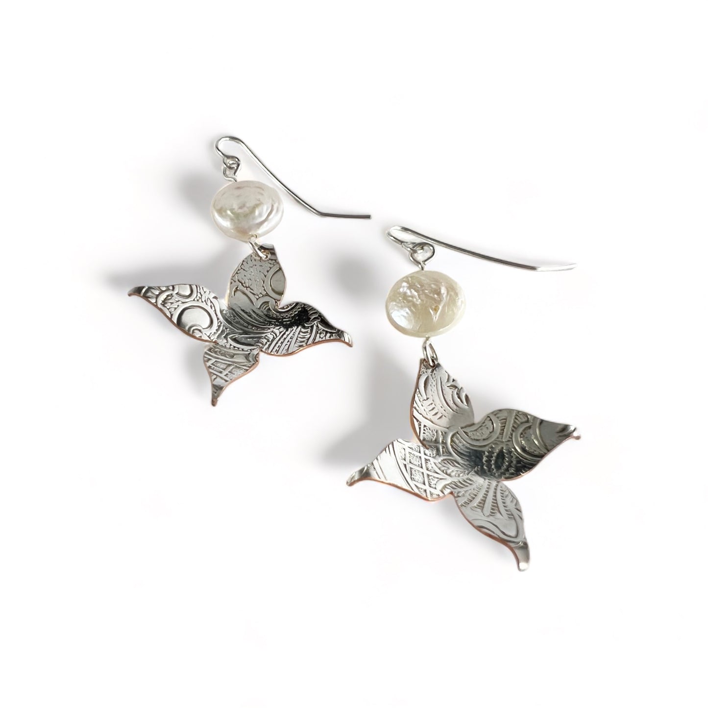 Silver Flower Earrings with Pearl