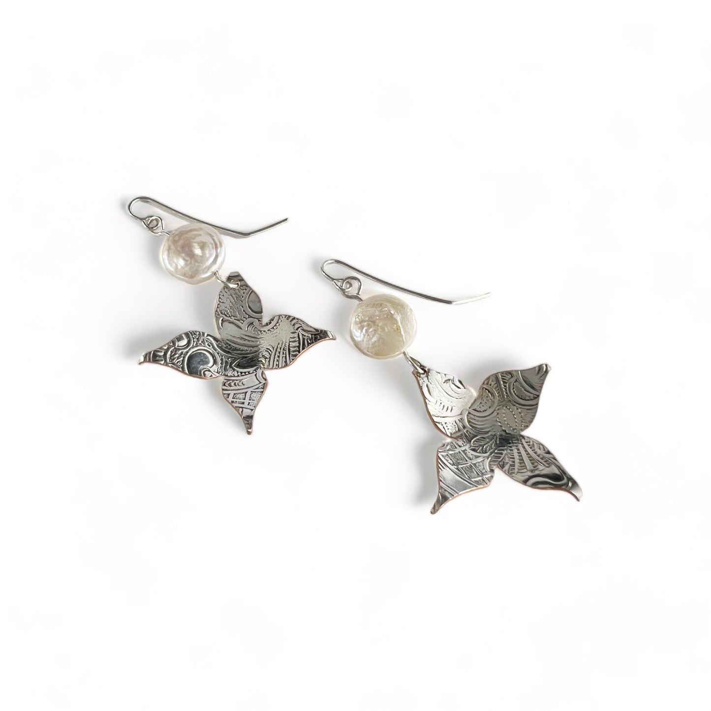 Silver Flower Earrings with Pearl