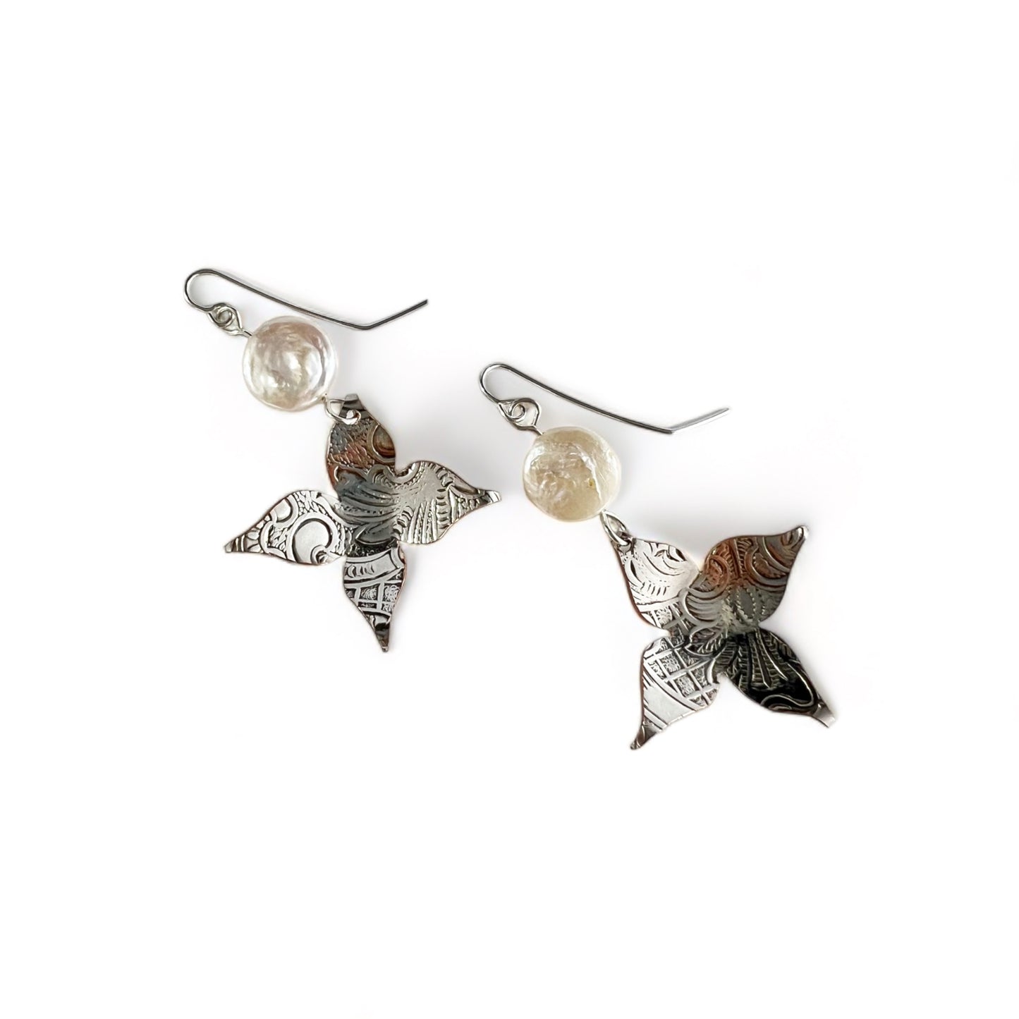 Silver Flower Earrings with Pearl