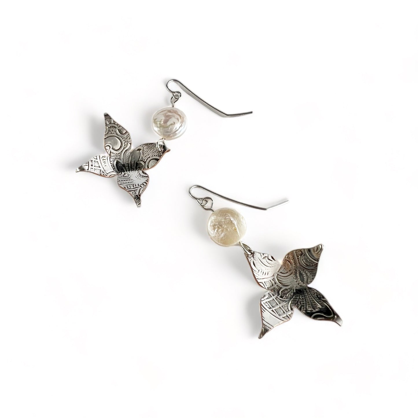 Silver Flower Earrings with Pearl