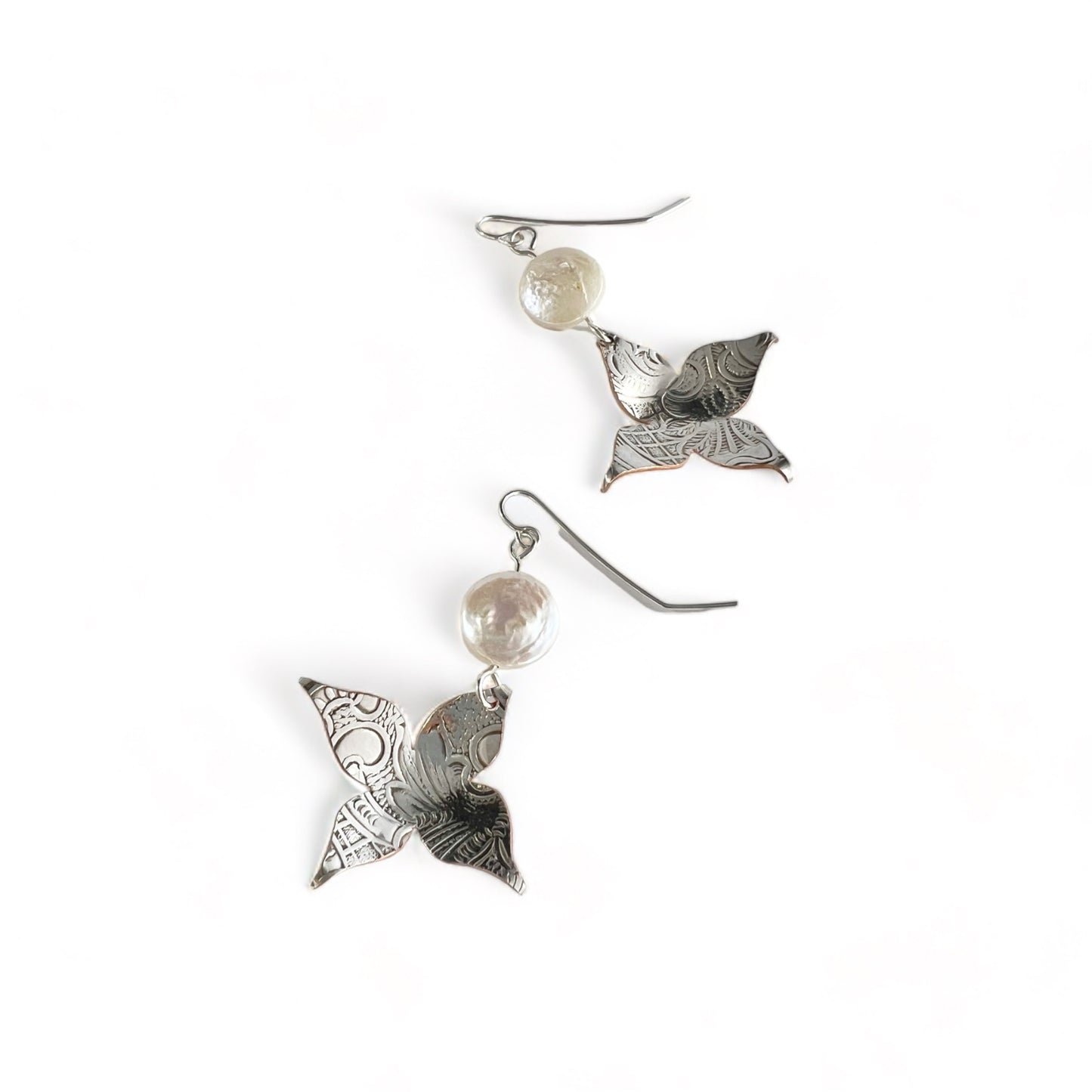 Silver Flower Earrings with Pearl
