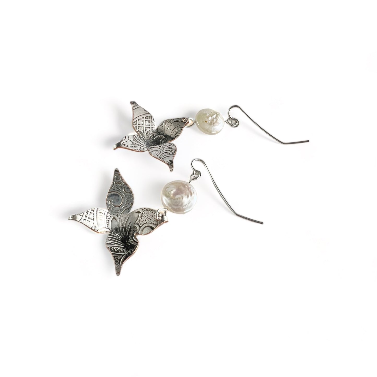 Silver Flower Earrings with Pearl