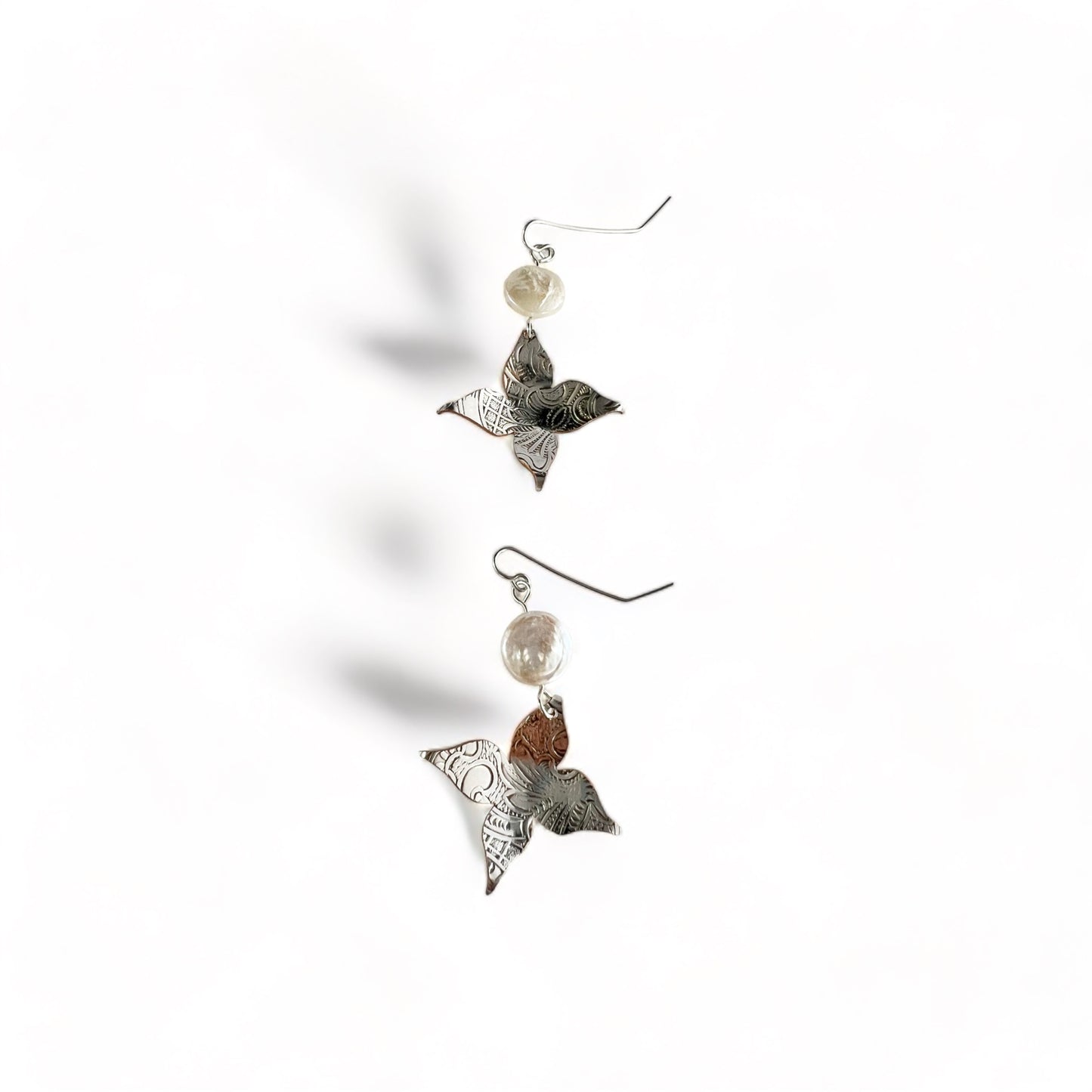 Silver Flower Earrings with Pearl