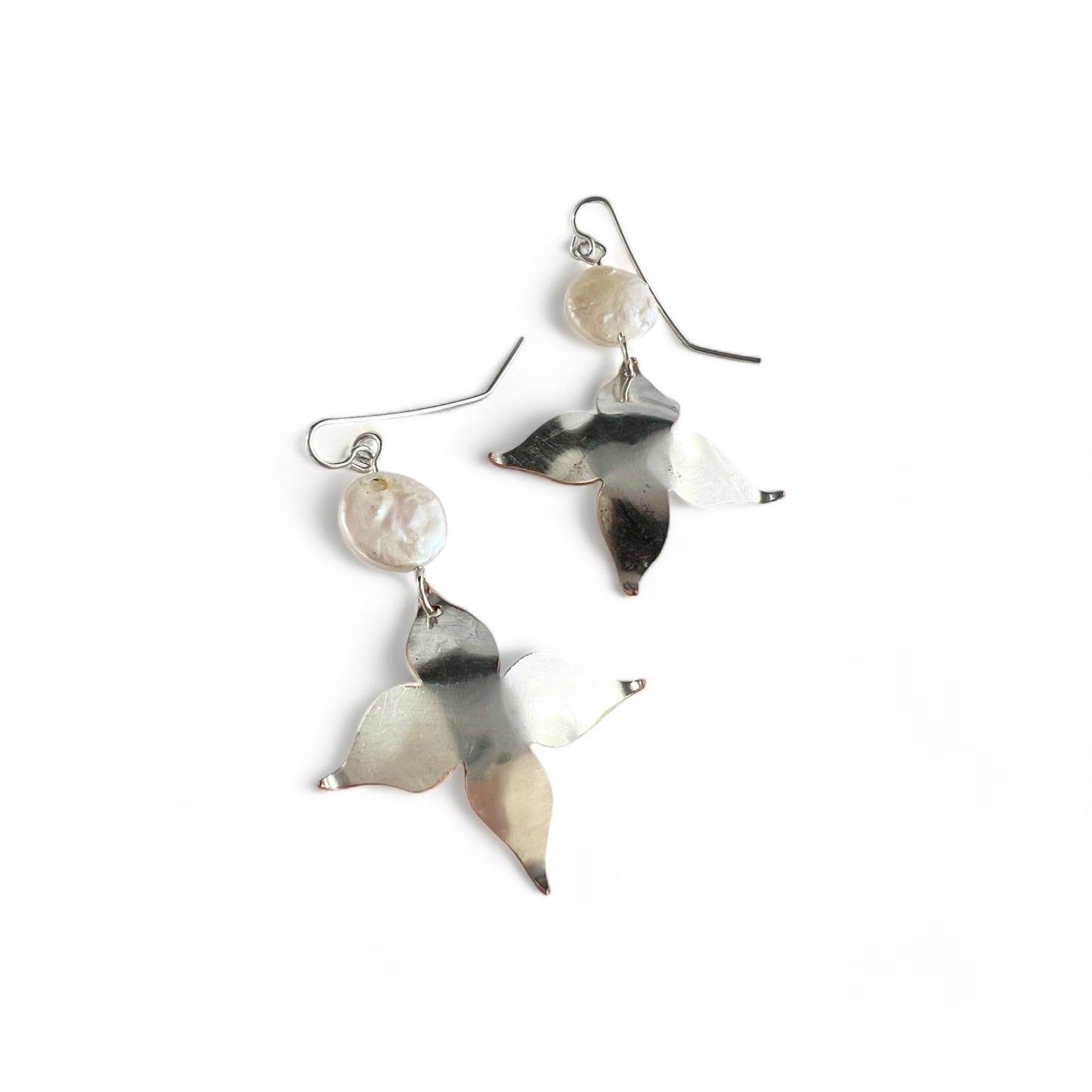 Silver Flower Earrings with Pearl