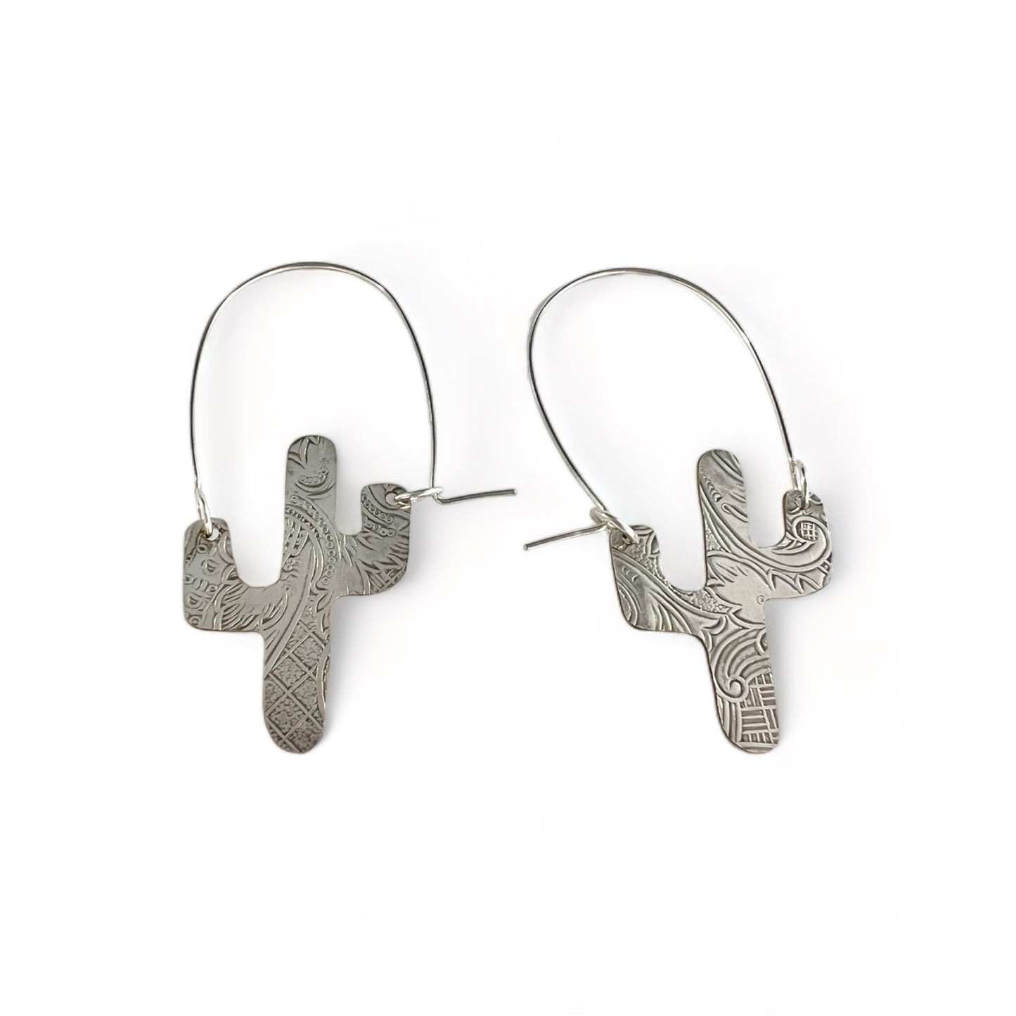 Silver Cactus Hoop Earrings