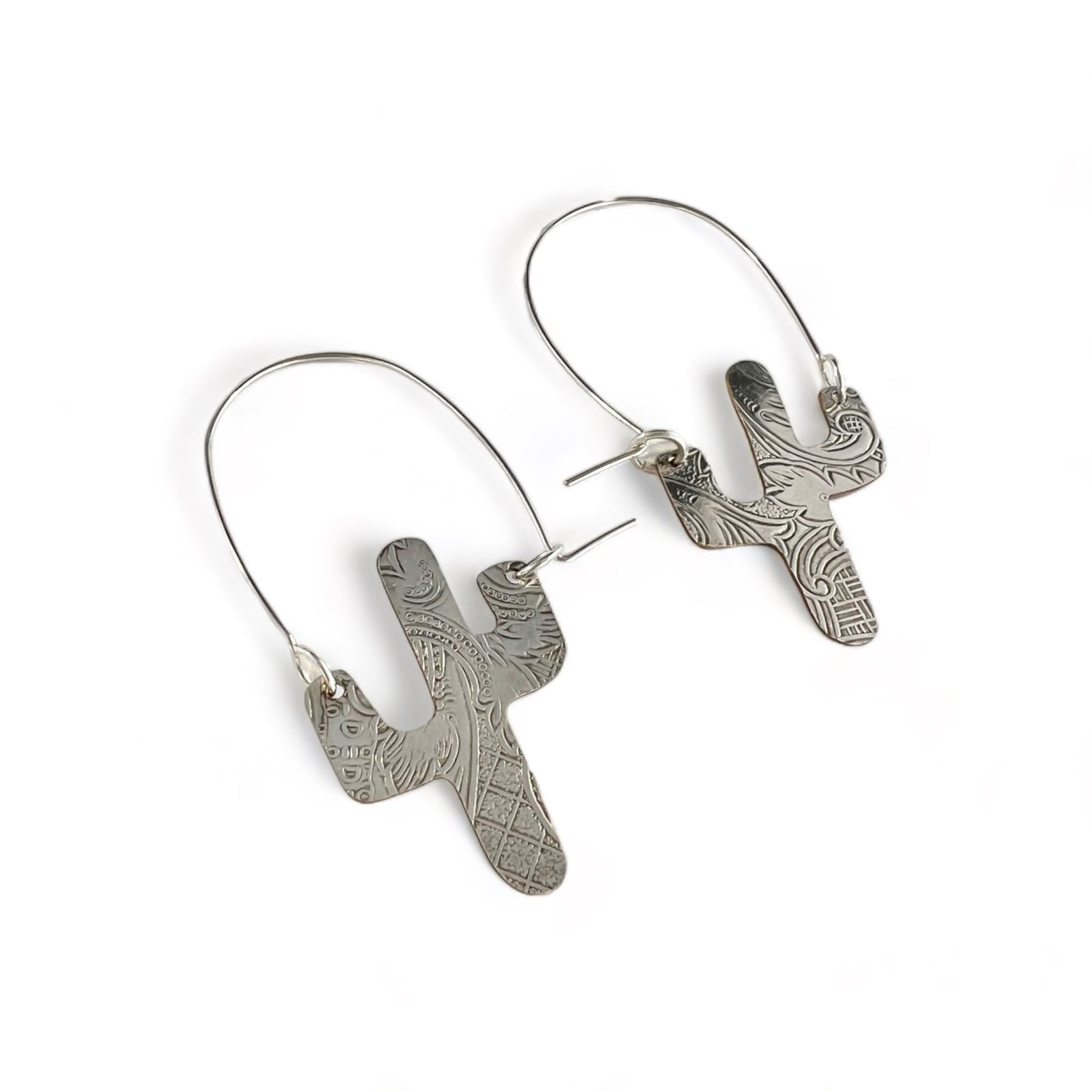 Silver Cactus Hoop Earrings