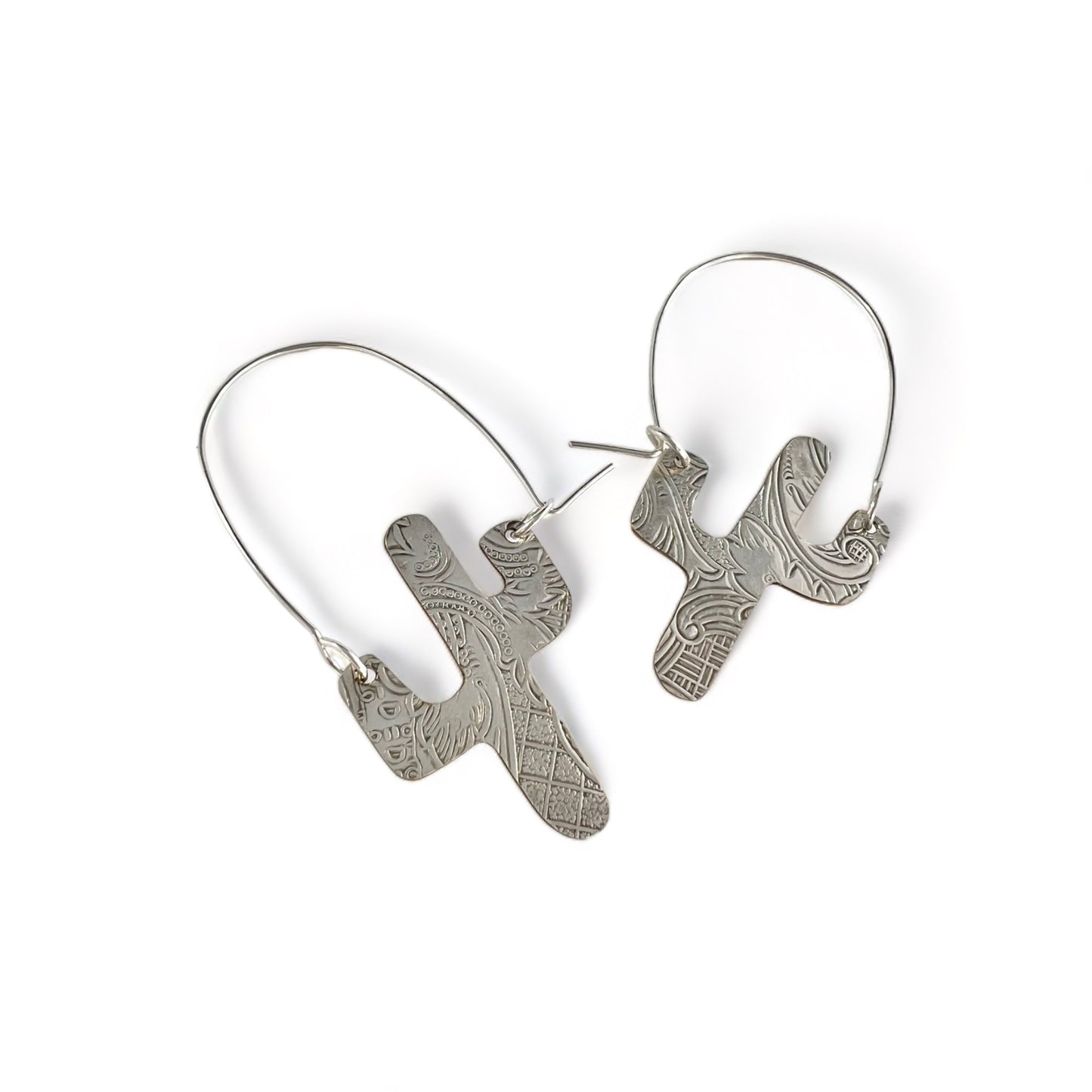 Silver Cactus Hoop Earrings