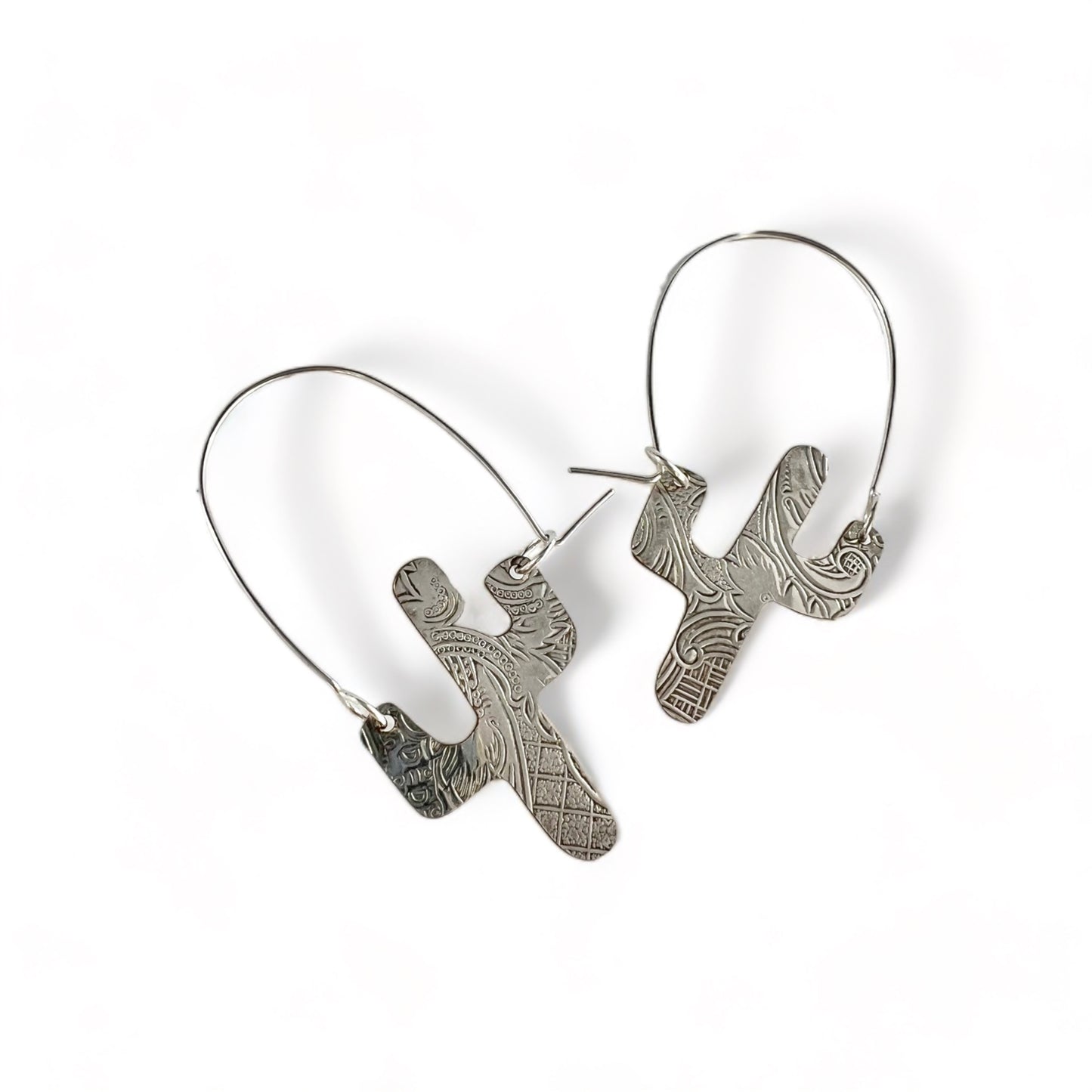 Silver Cactus Hoop Earrings