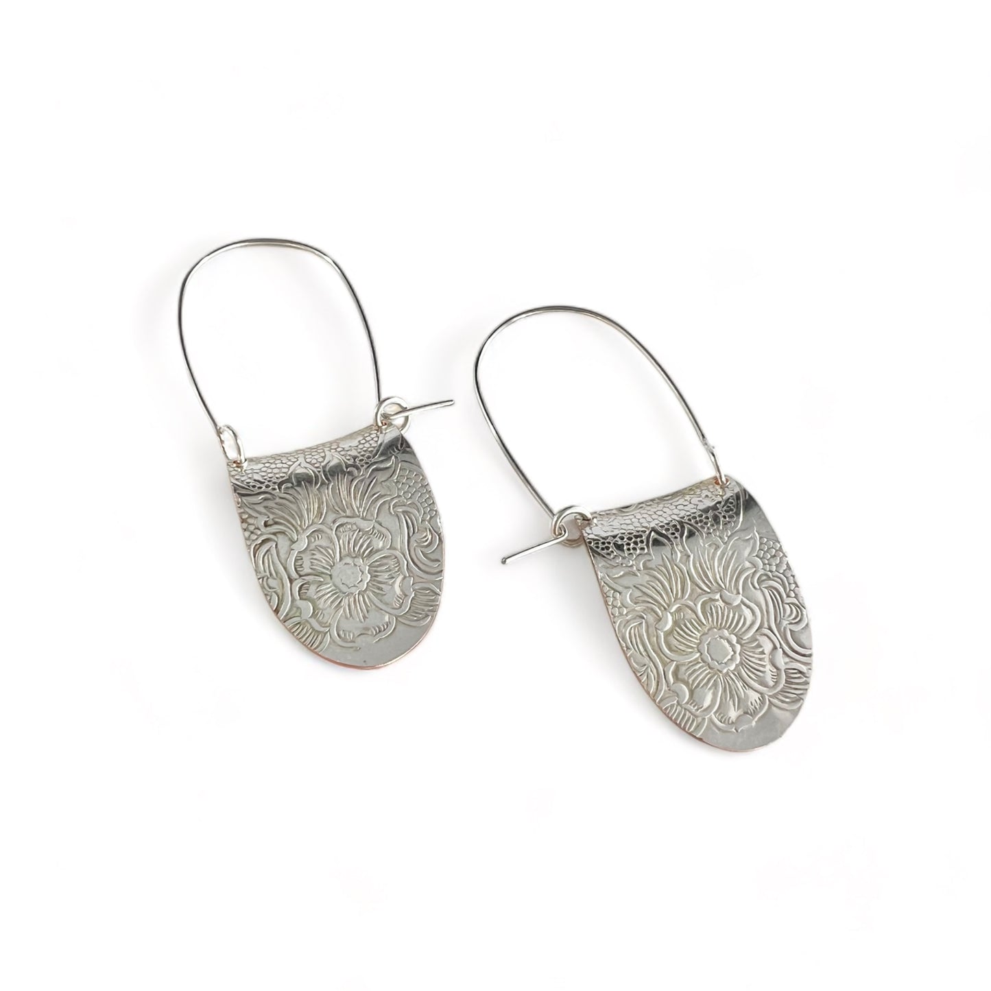 Silver Floral Hoop Earrings