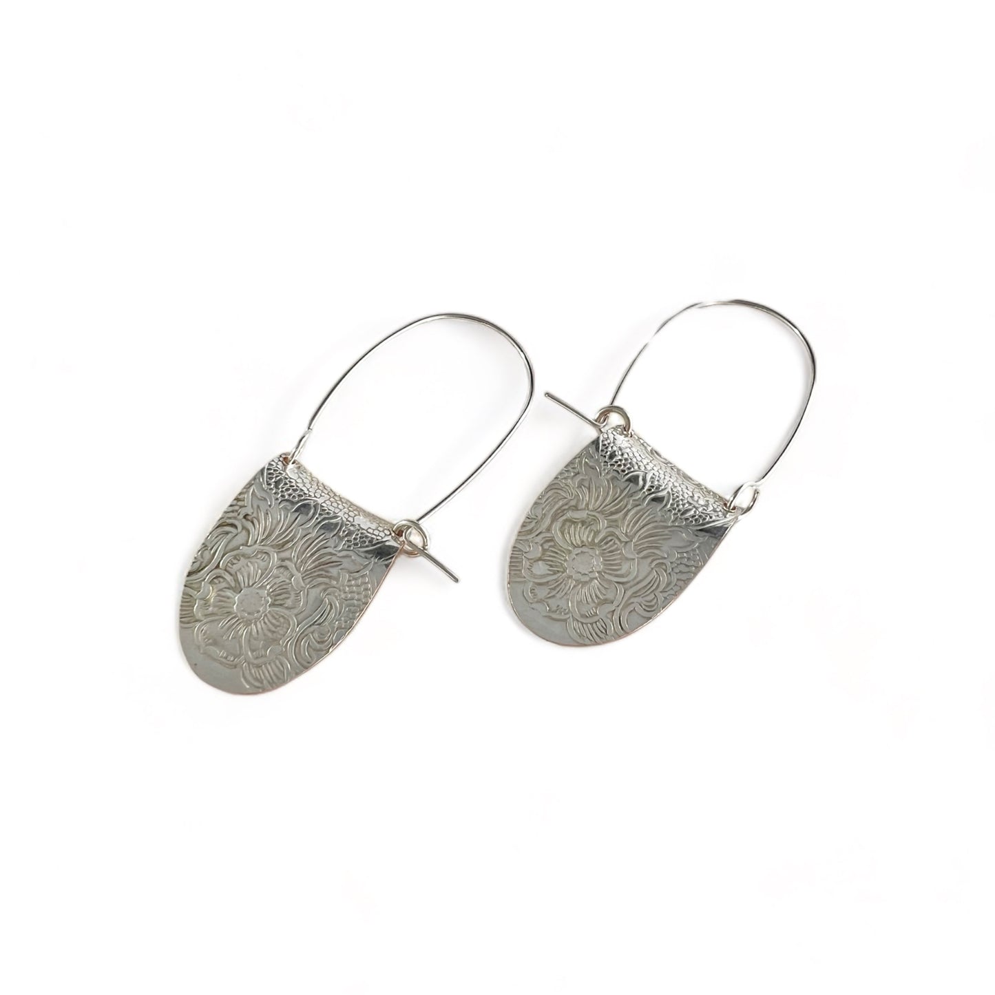 Silver Floral Hoop Earrings