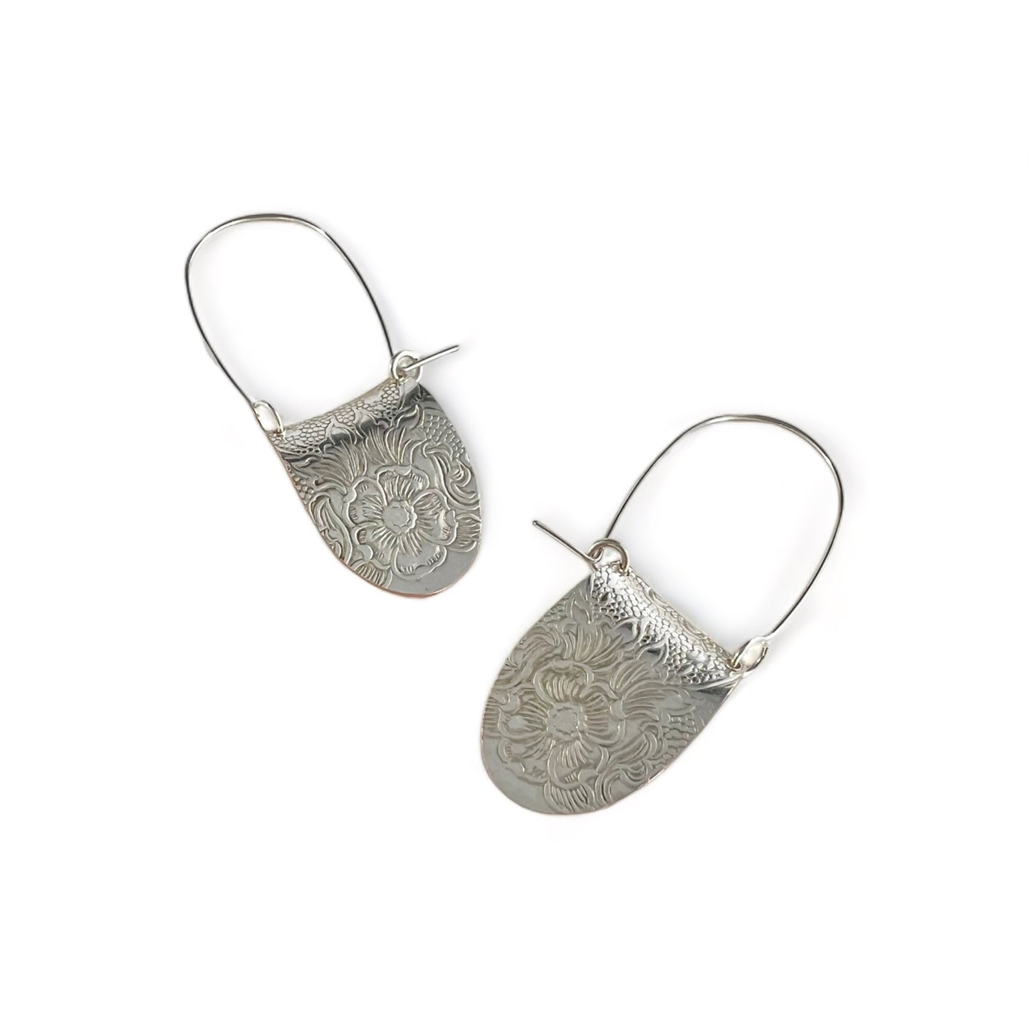 Silver Floral Hoop Earrings