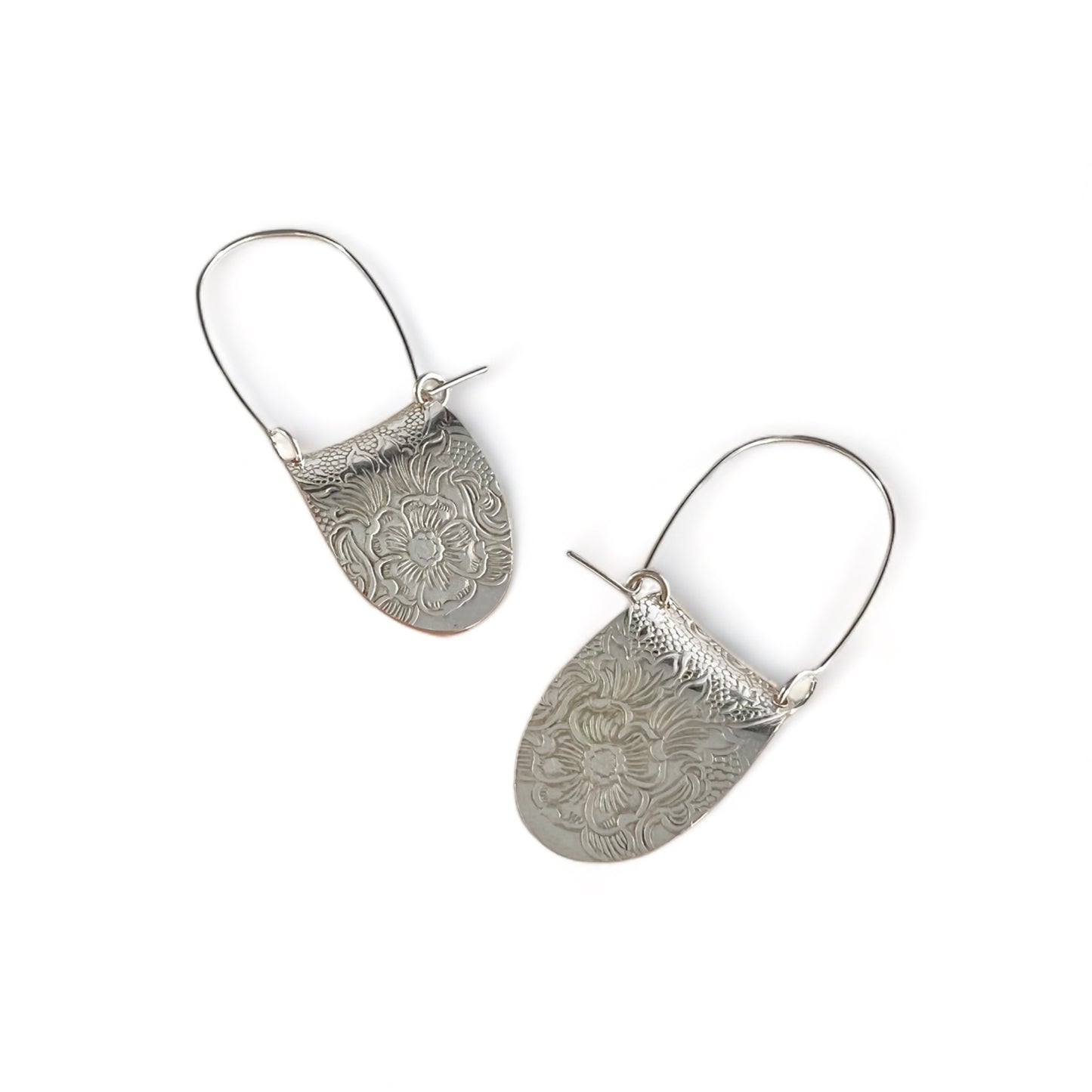 Silver Floral Hoop Earrings