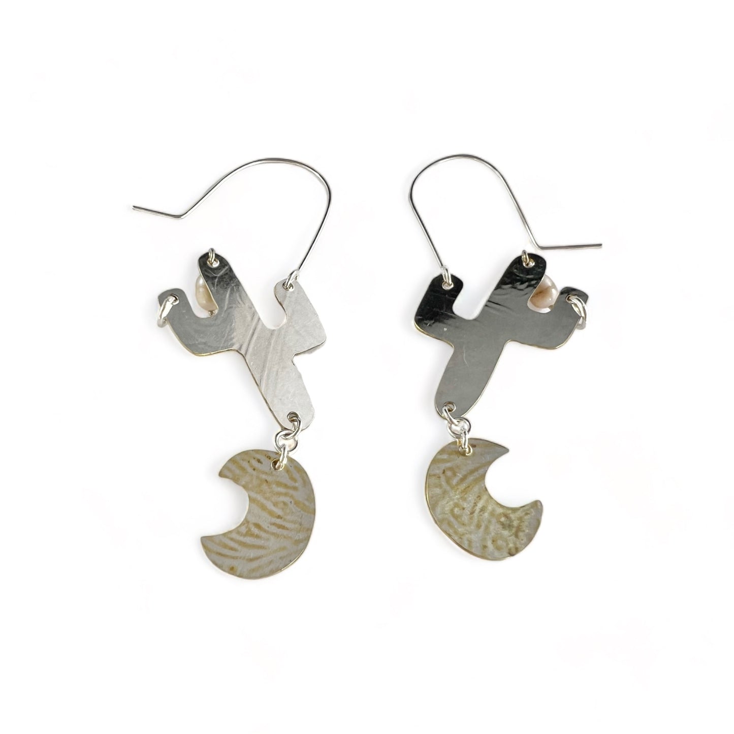 Silver Cactus Hoop Earrings Pearl