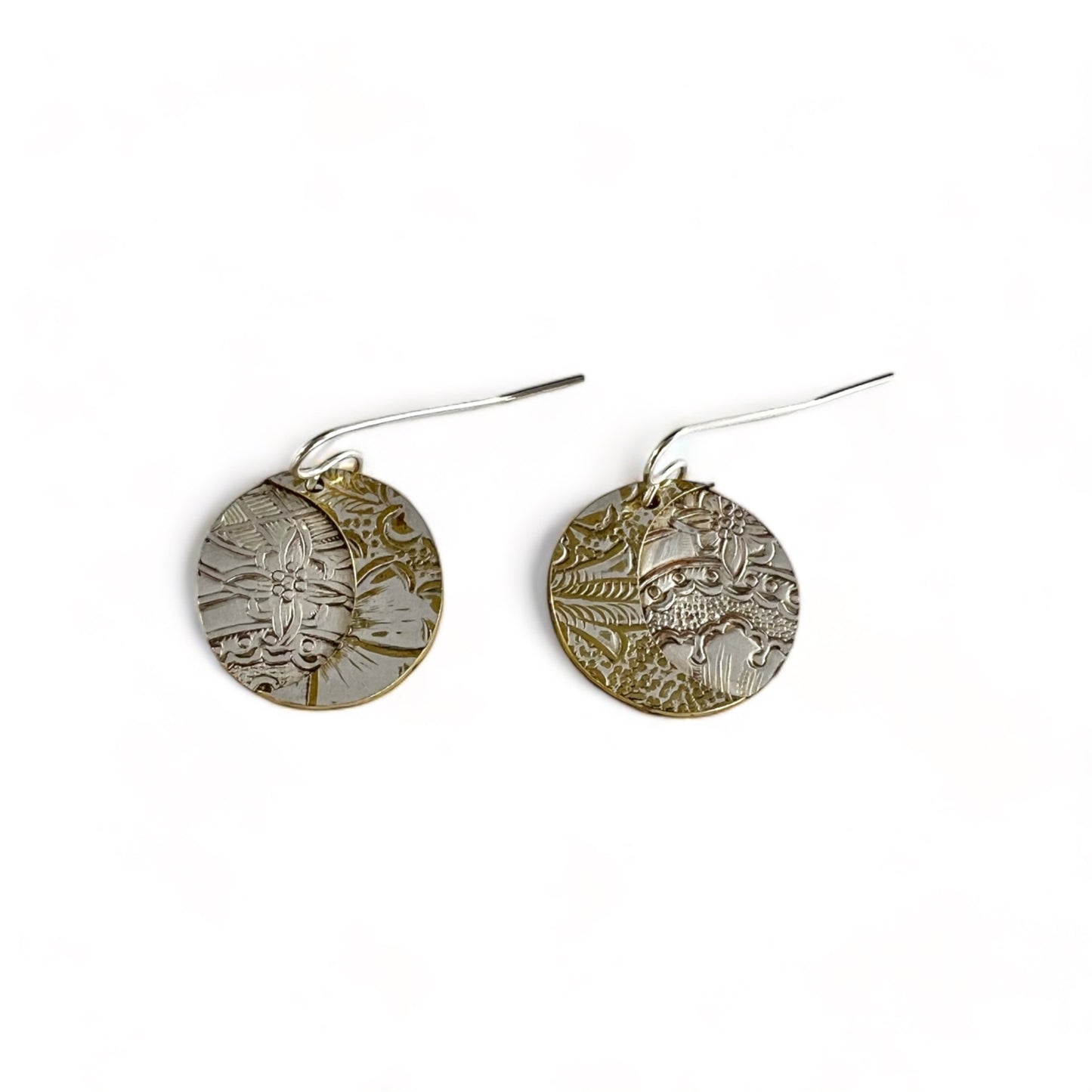 Silver and Brass Moon Drop Earrings