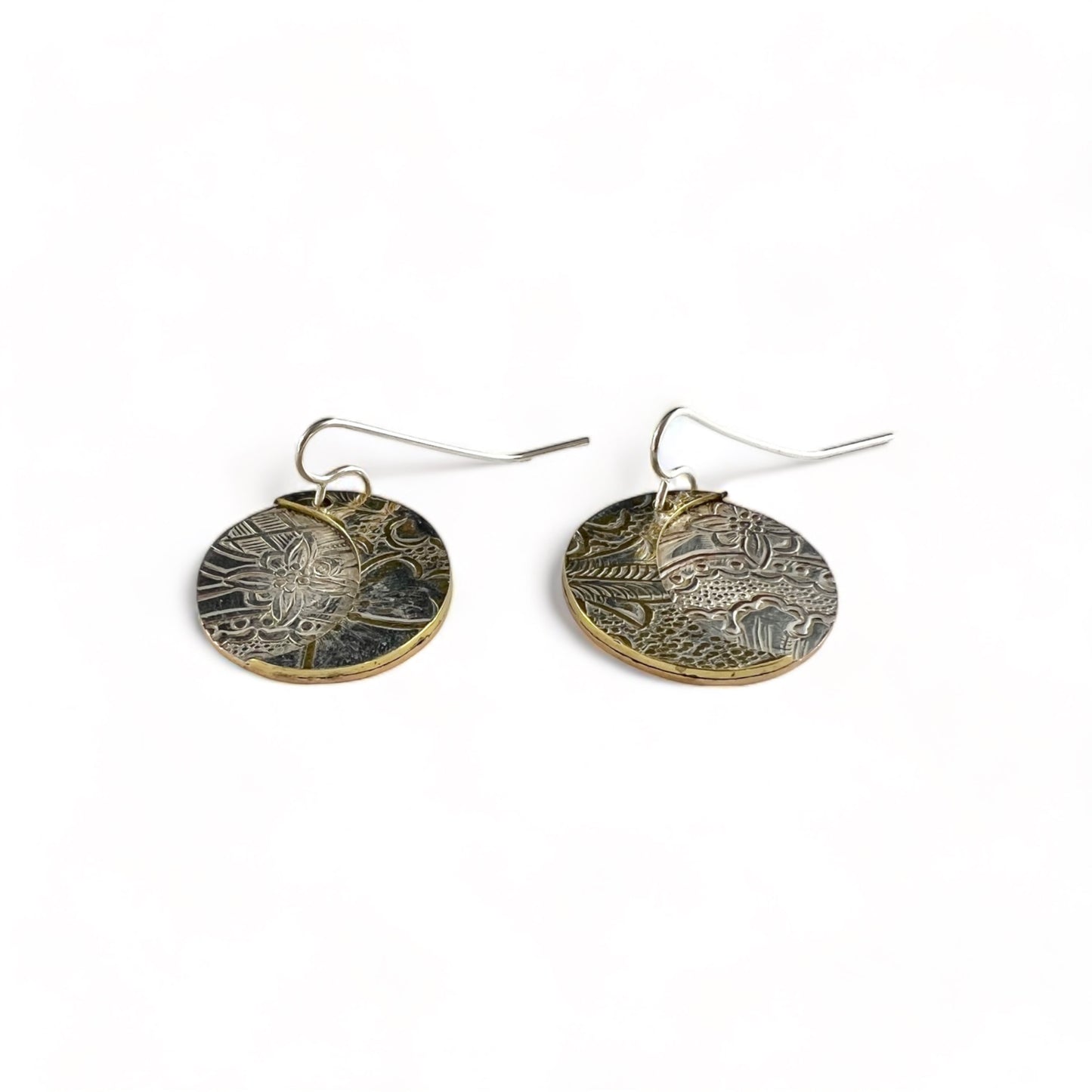 Silver and Brass Moon Drop Earrings