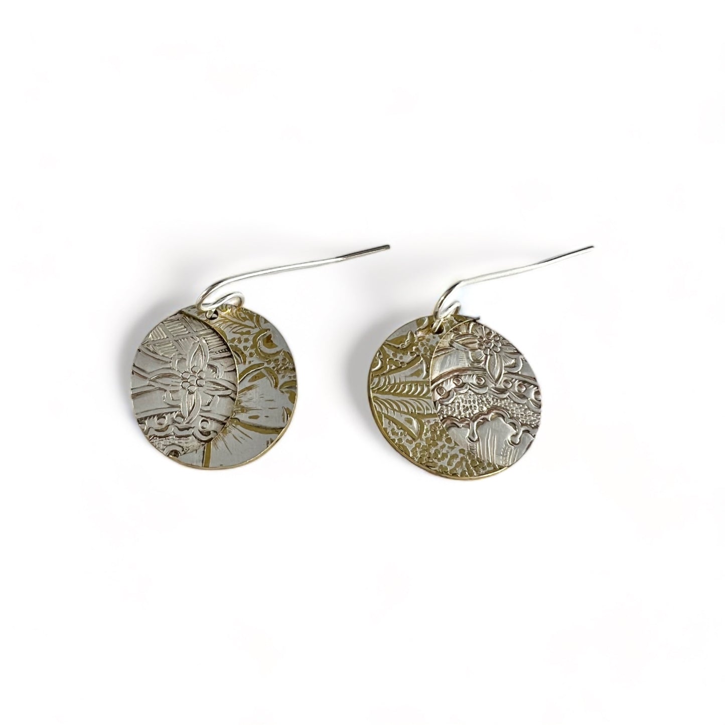 Silver and Brass Moon Drop Earrings