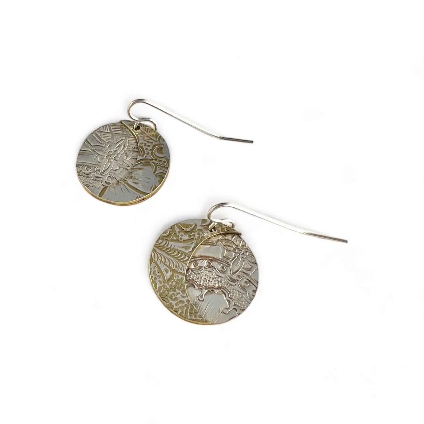 Silver and Brass Moon Drop Earrings