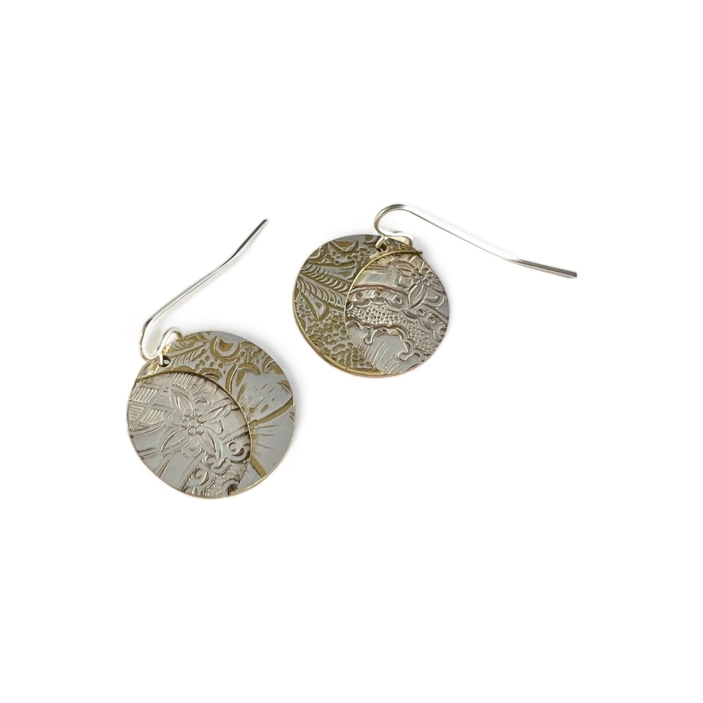 Silver and Brass Moon Drop Earrings