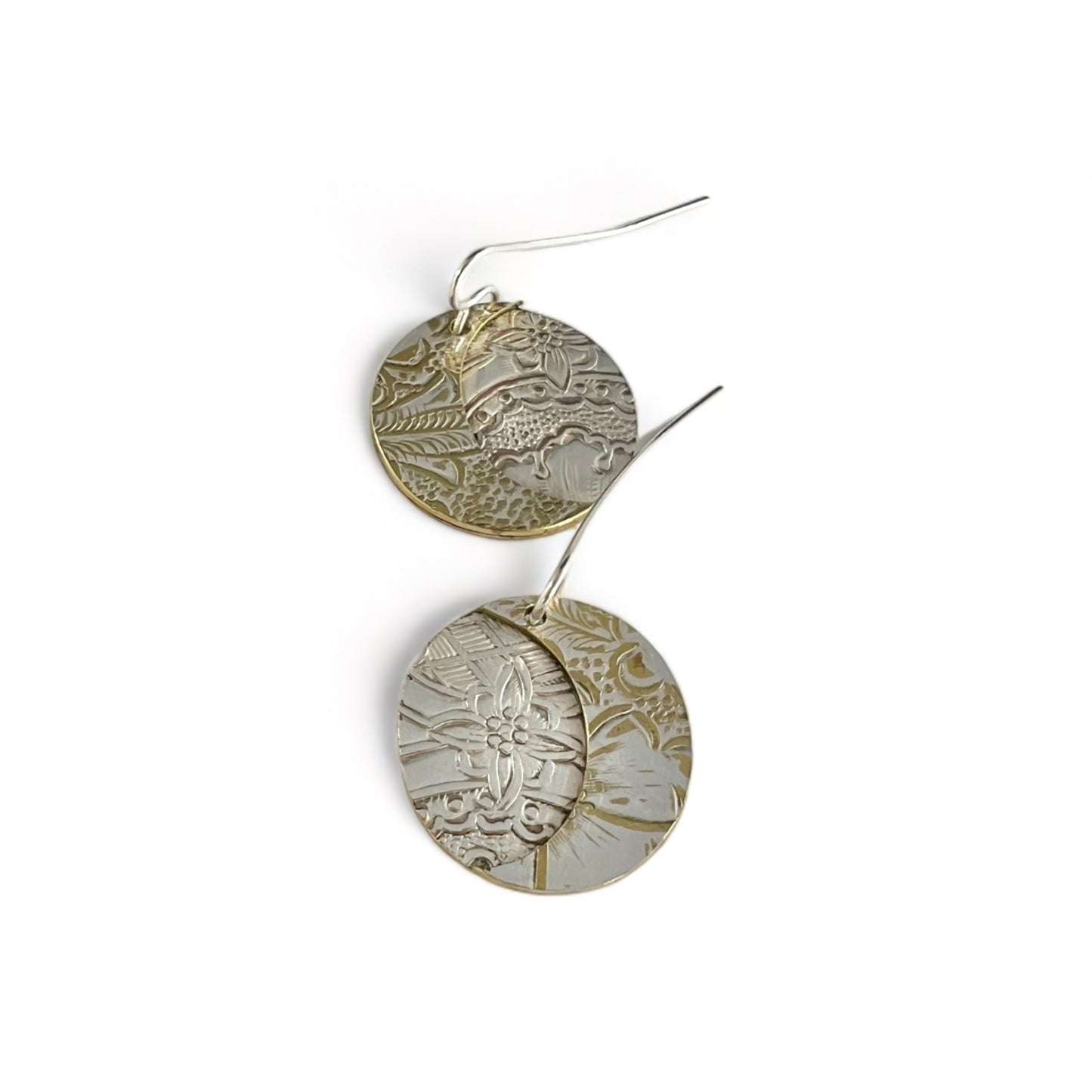 Silver and Brass Moon Drop Earrings