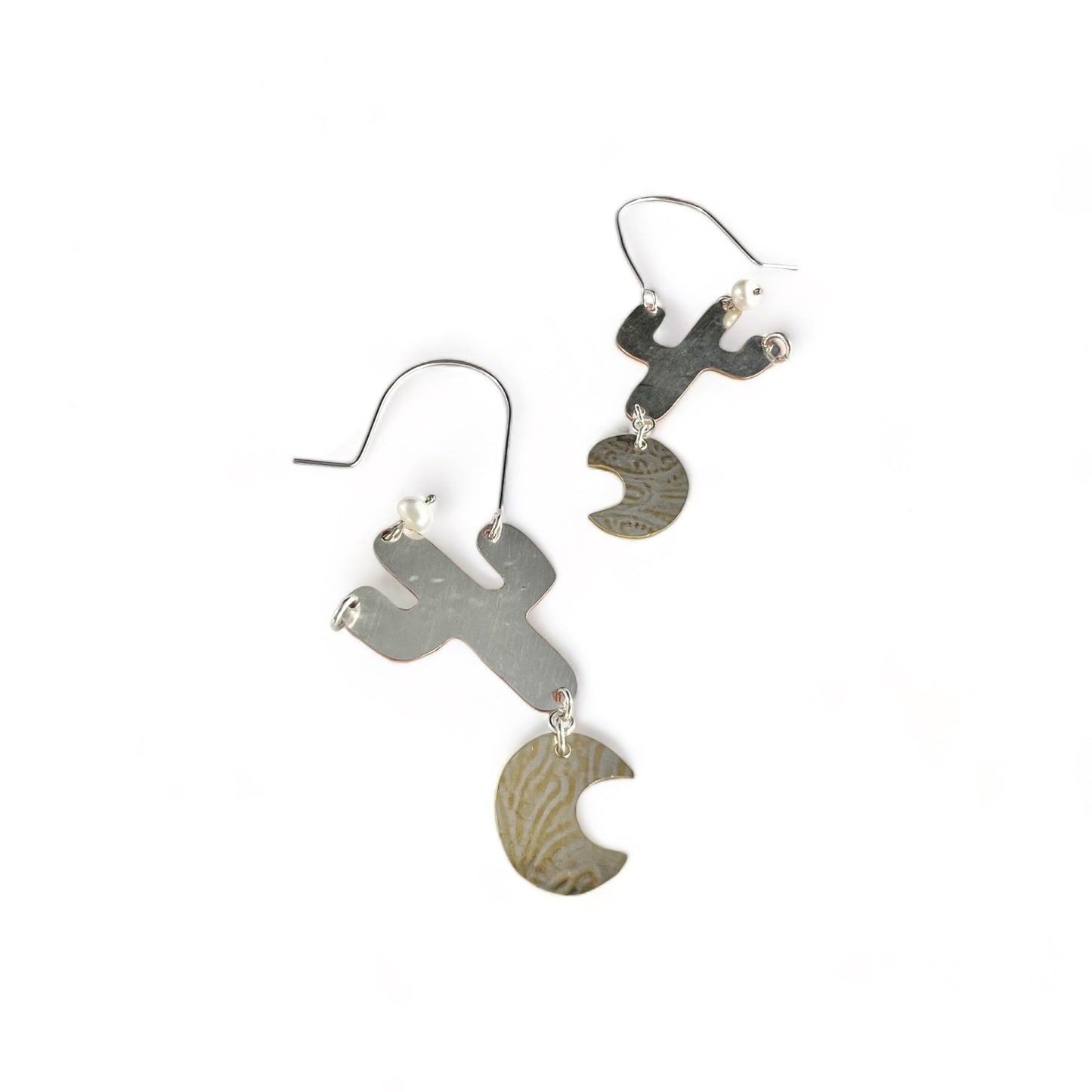 Silver Cactus Hoop Earrings Pearl