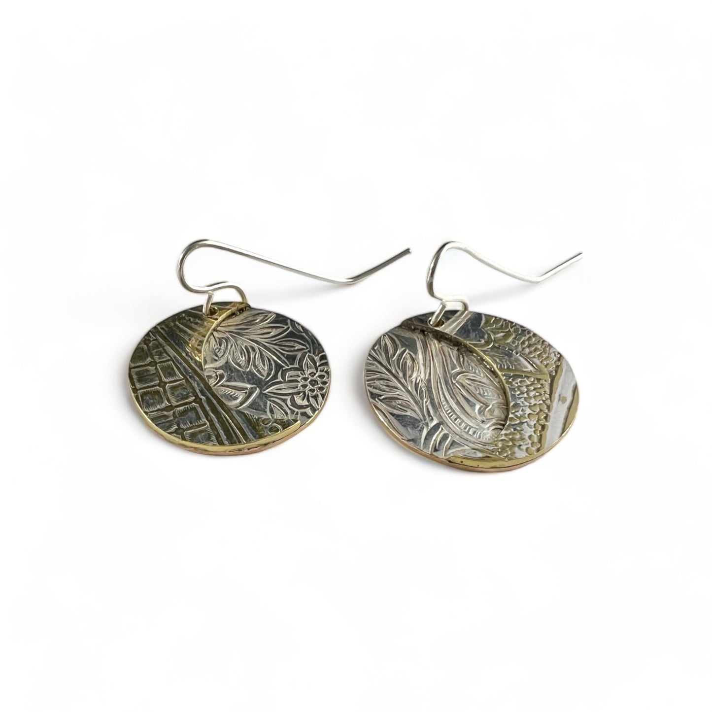 Silver and Brass Moon Drop Earrings