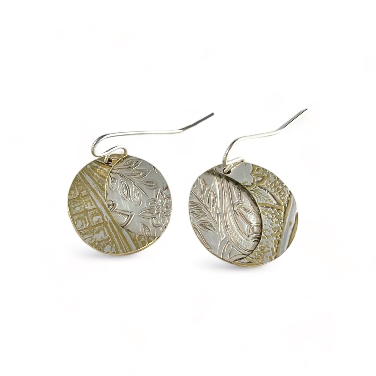 Silver and Brass Moon Drop Earrings