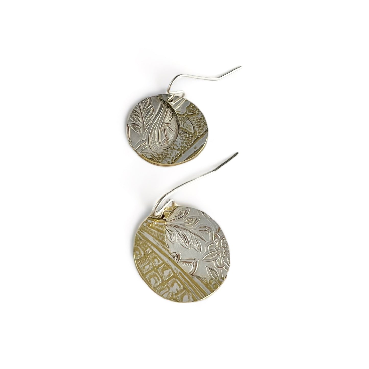 Silver and Brass Moon Drop Earrings