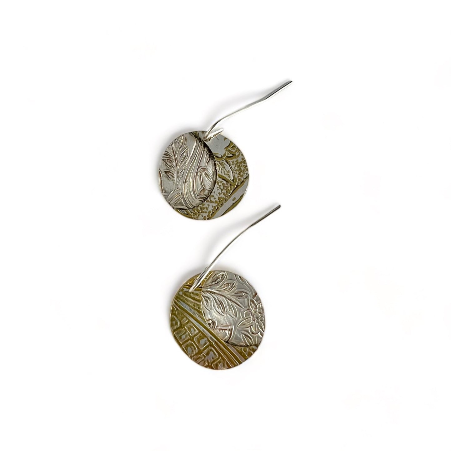 Silver and Brass Moon Drop Earrings