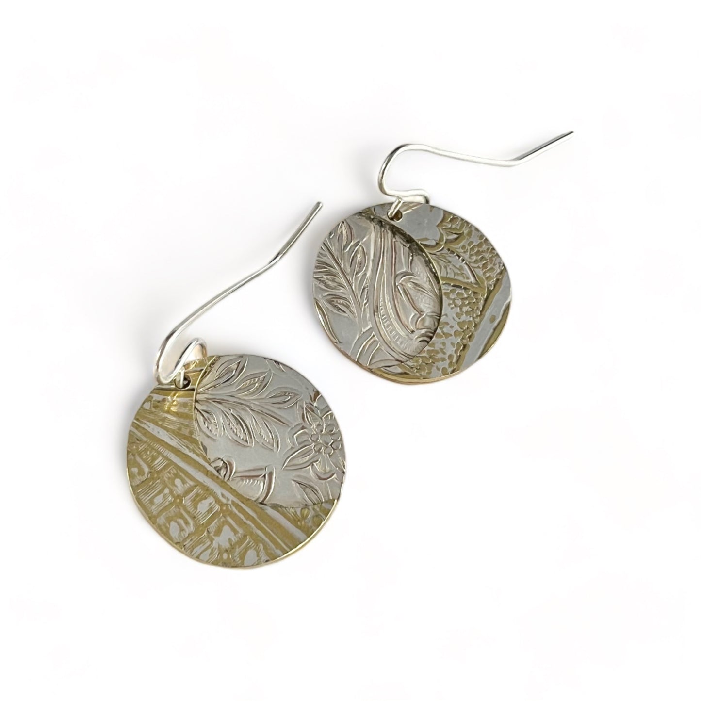 Silver and Brass Moon Drop Earrings