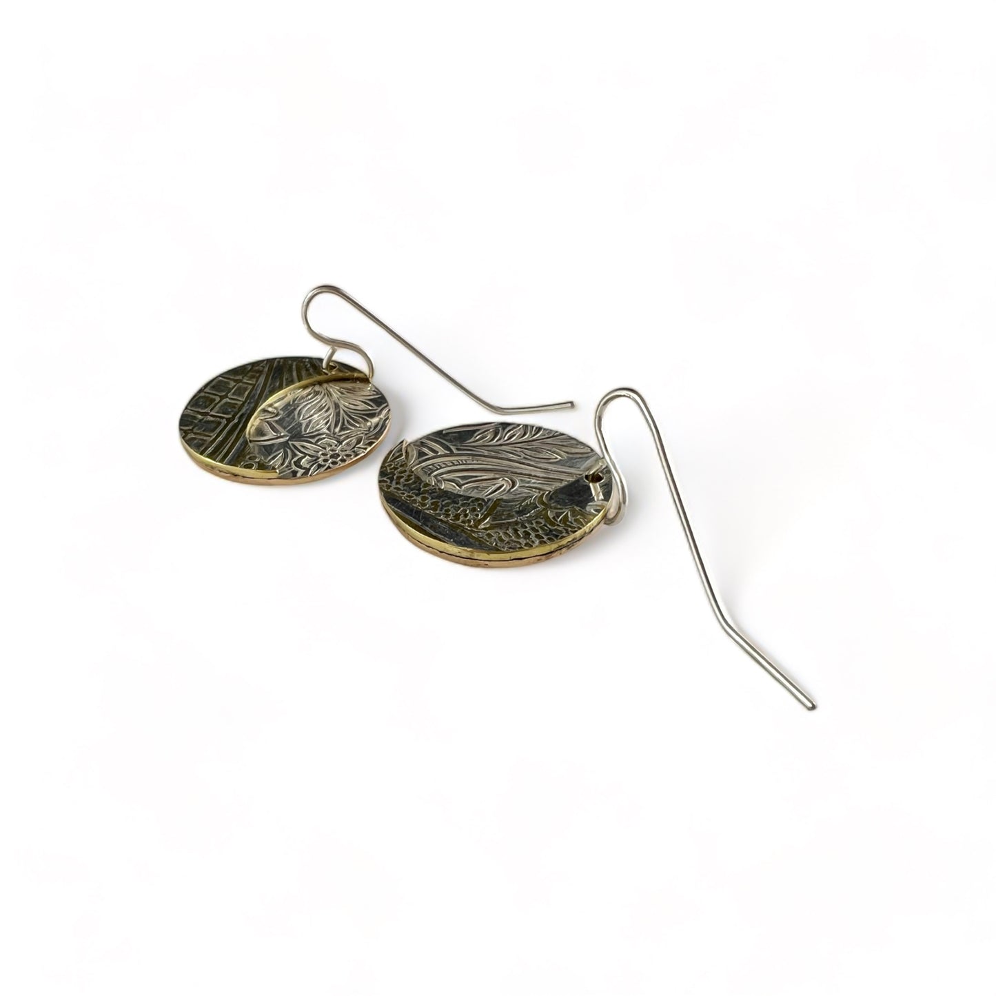 Silver and Brass Moon Drop Earrings