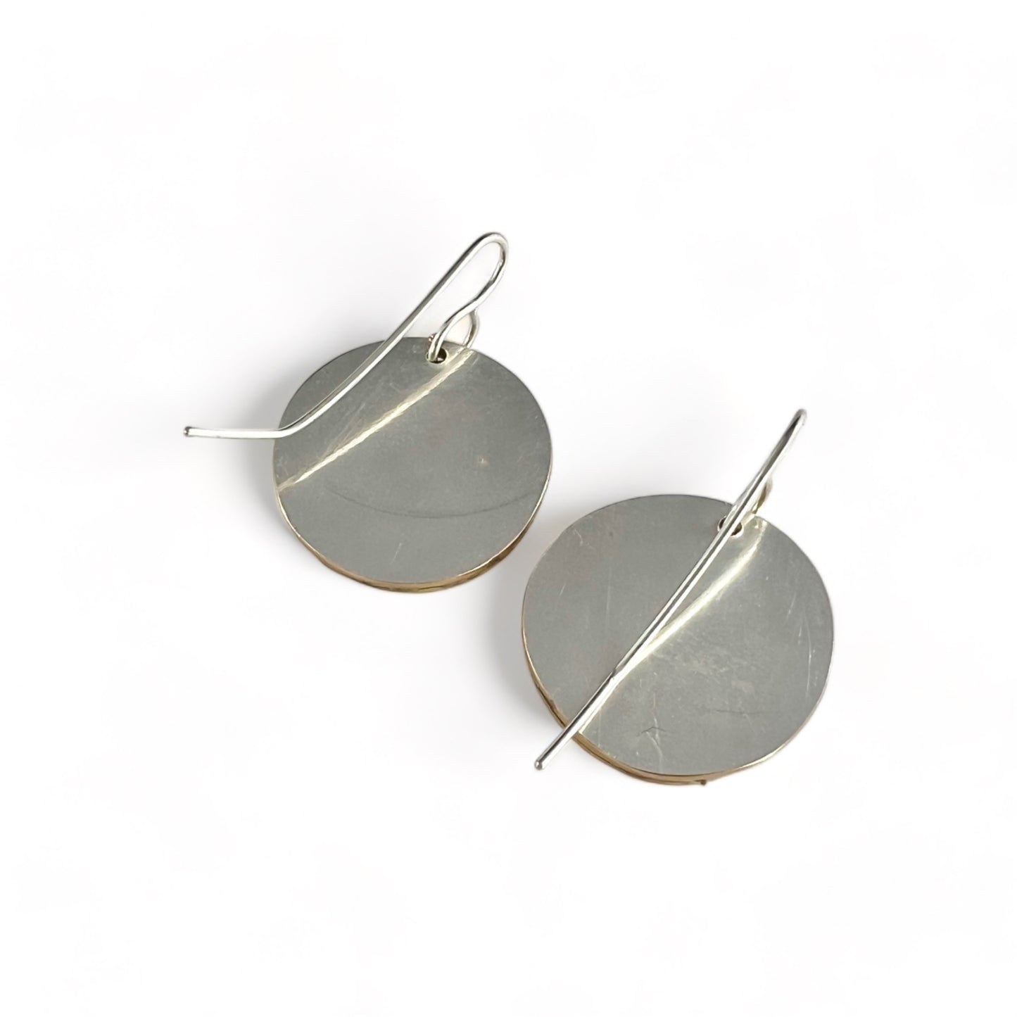 Silver and Brass Moon Drop Earrings