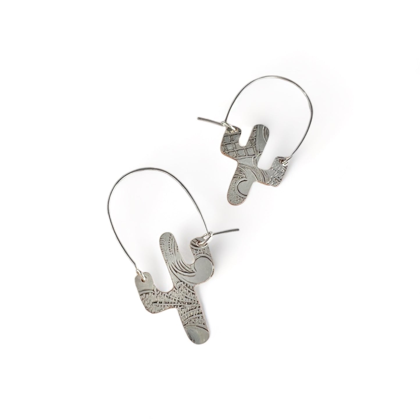 Silver Cactus Hoop Earrings