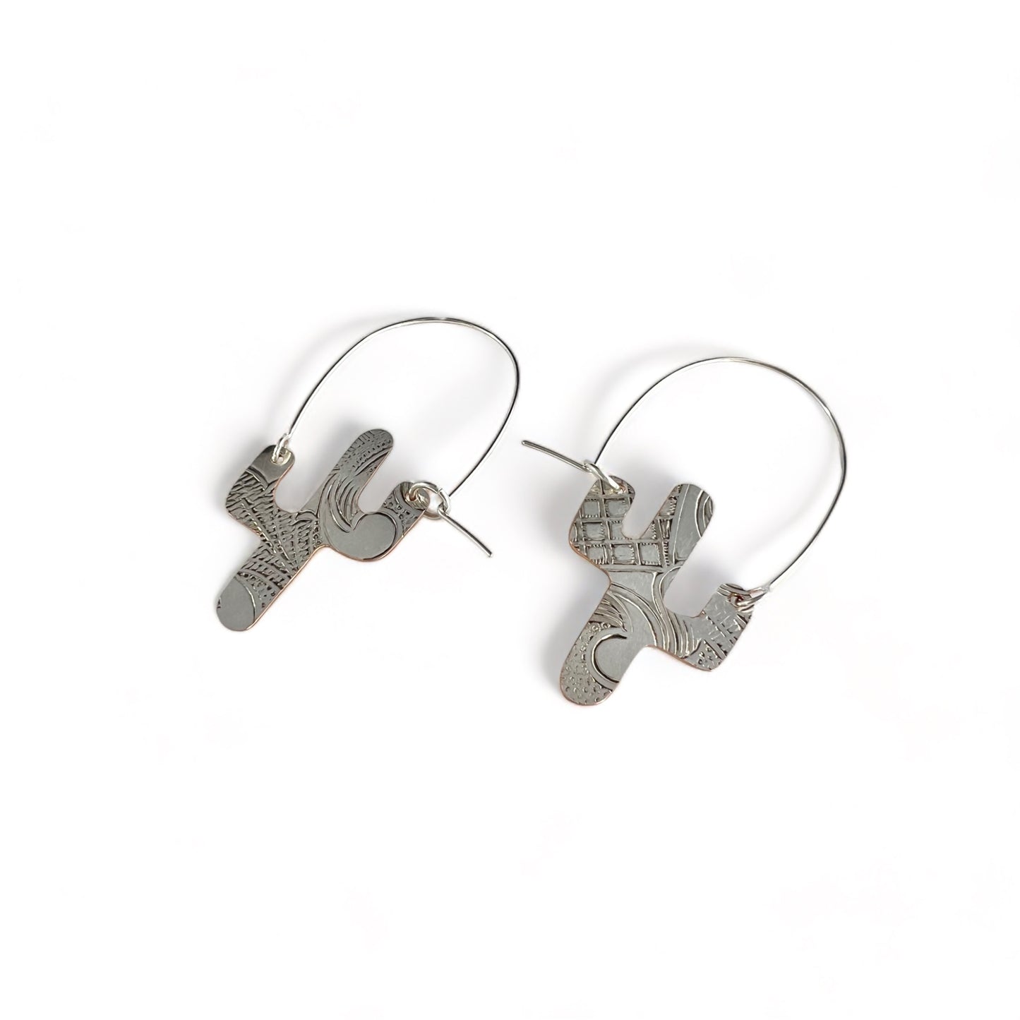 Silver Cactus Hoop Earrings