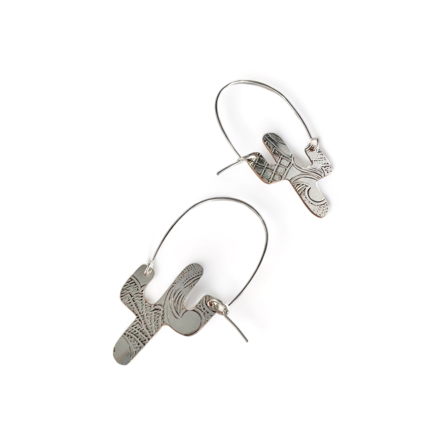 Silver Cactus Hoop Earrings