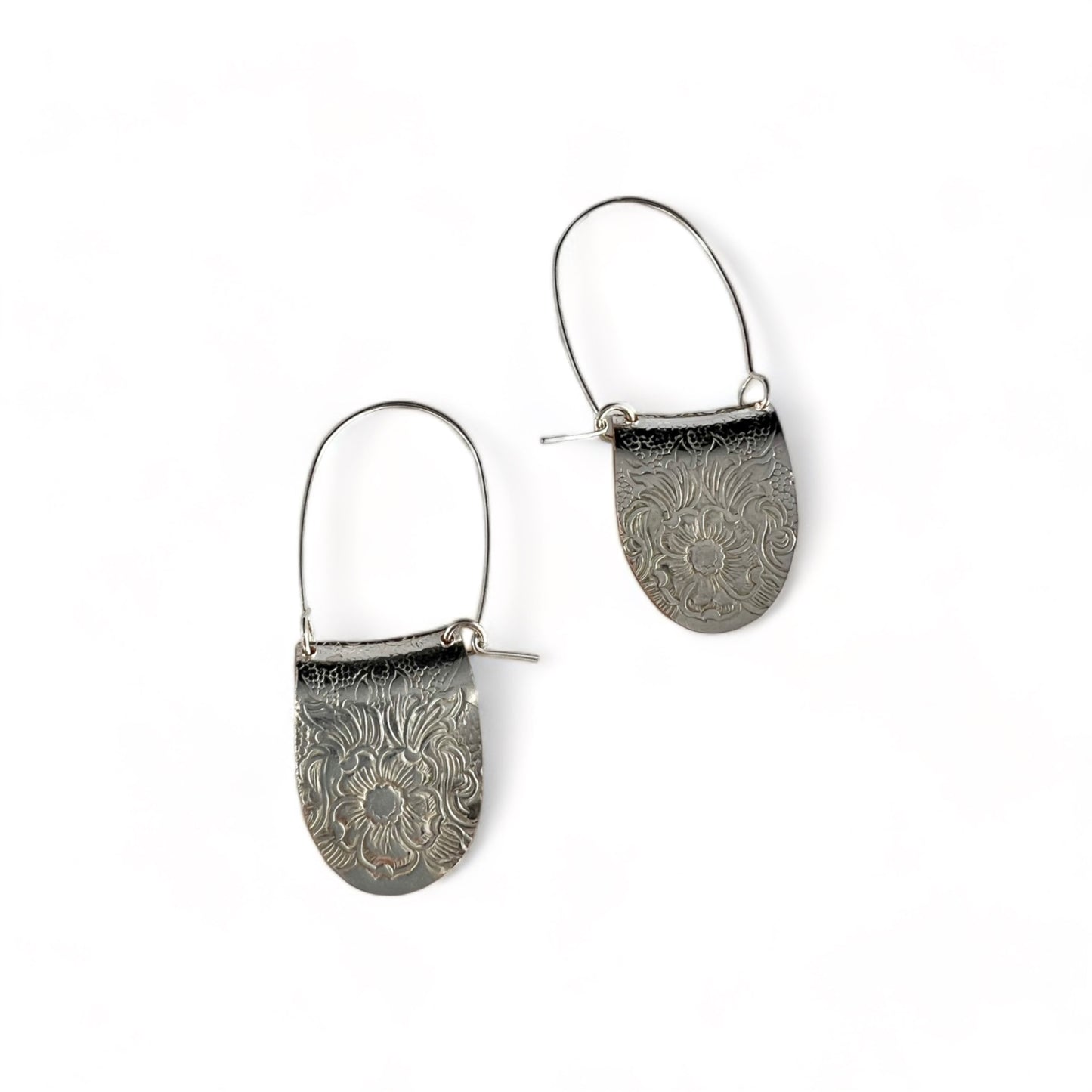 Silver Floral Hoop Earrings