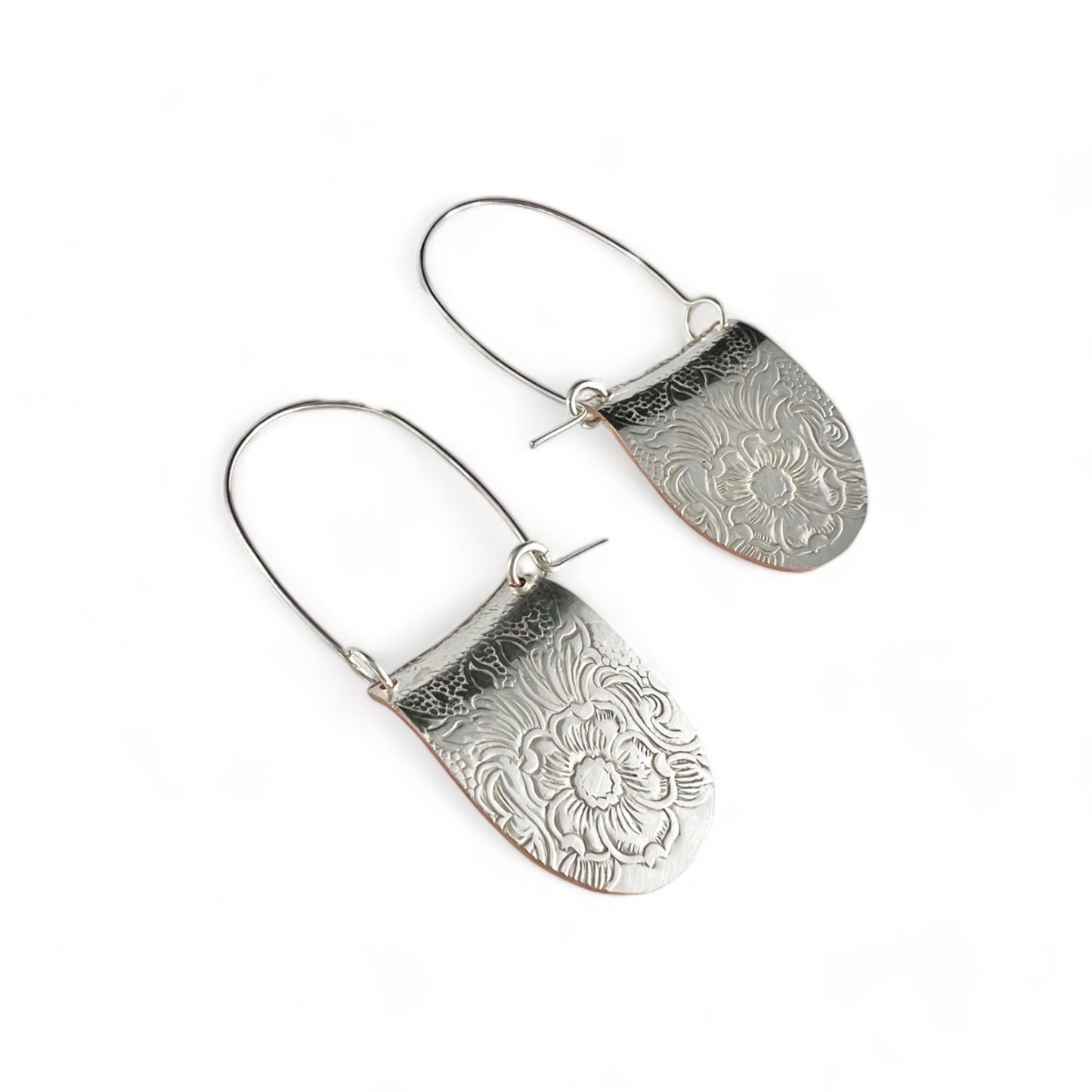 Silver Floral Hoop Earrings