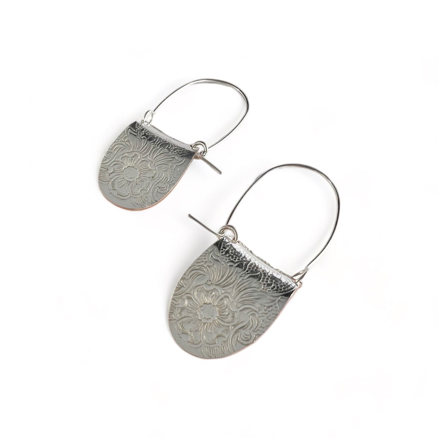 Silver Floral Hoop Earrings