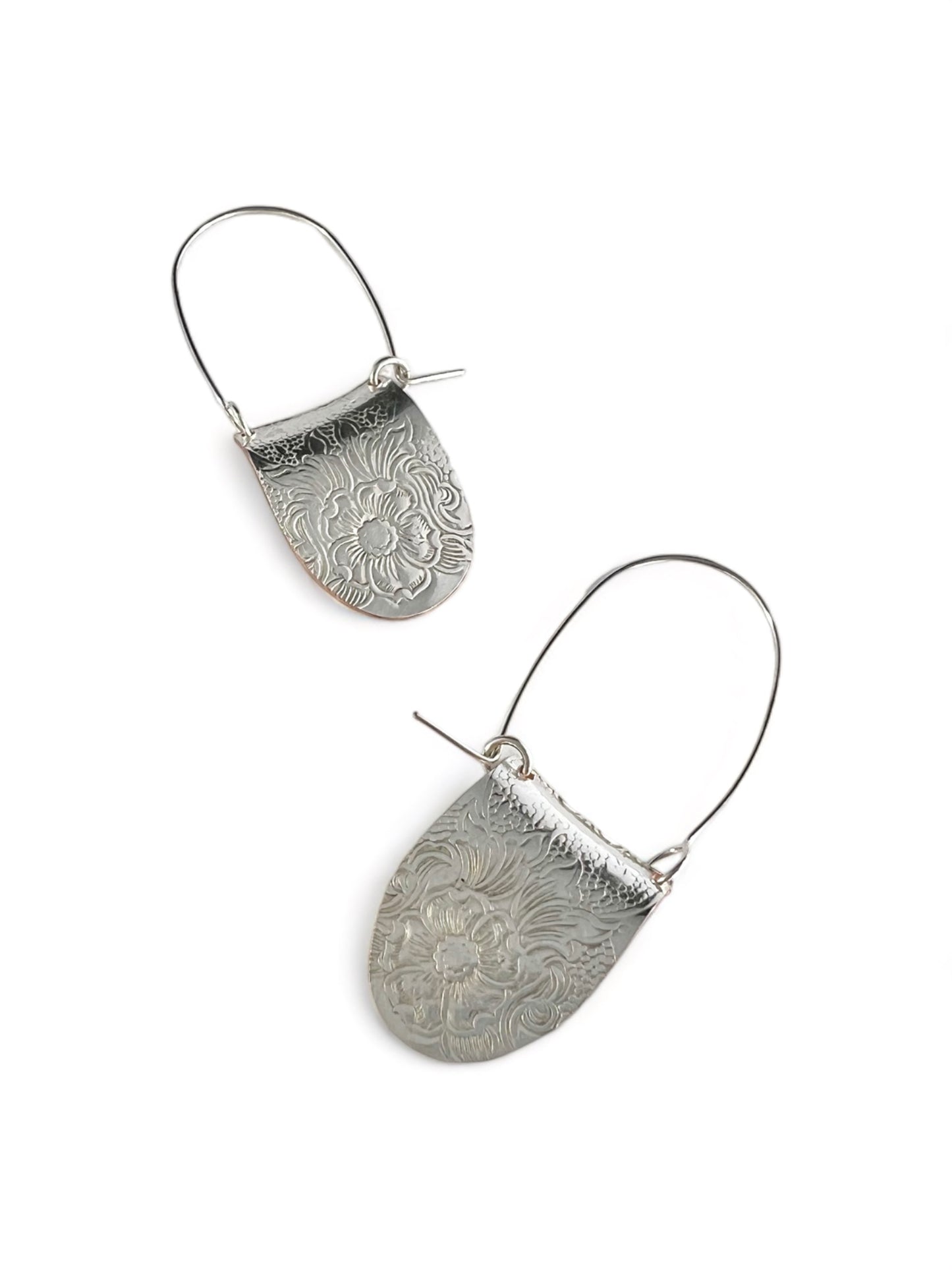 Silver Floral Hoop Earrings
