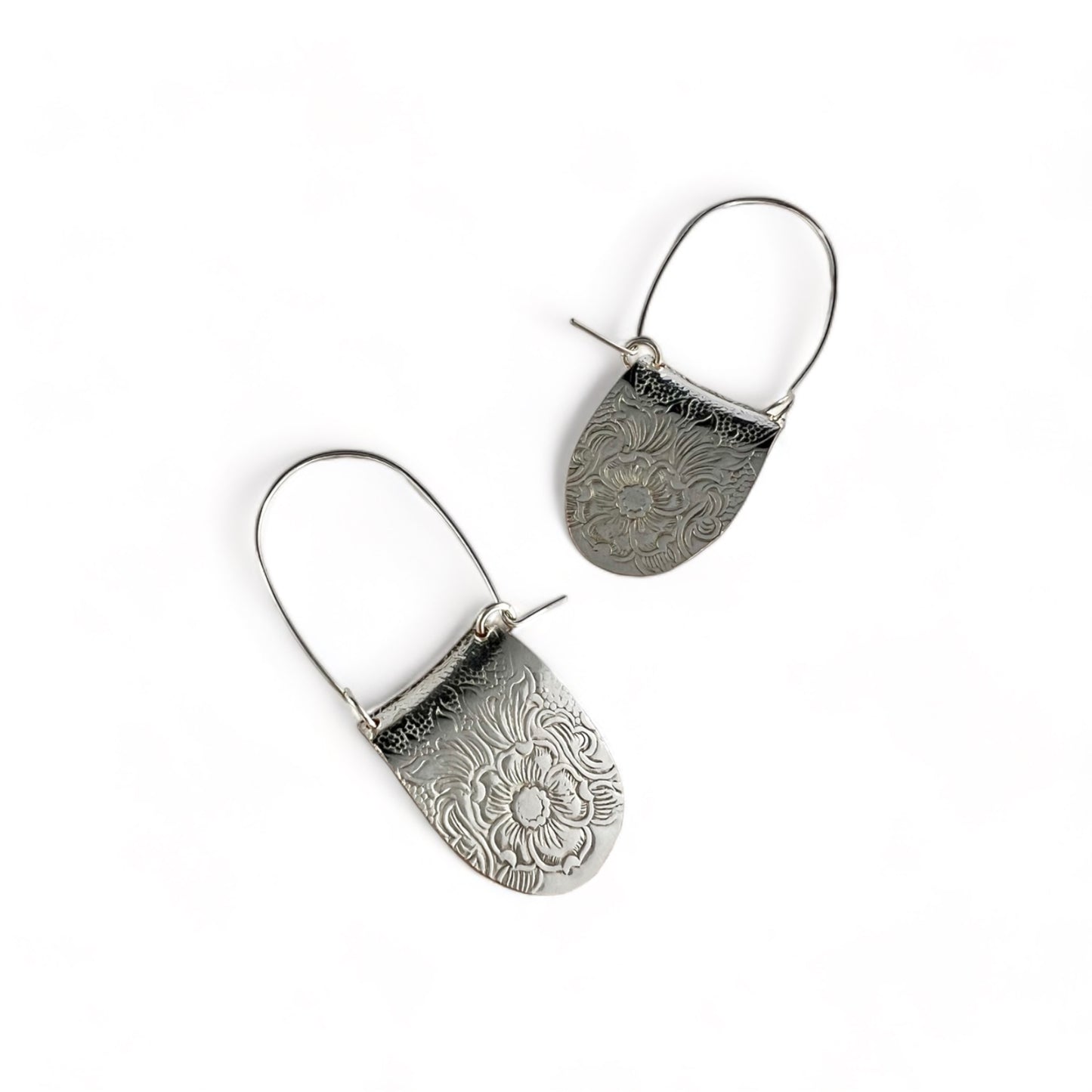 Silver Floral Hoop Earrings