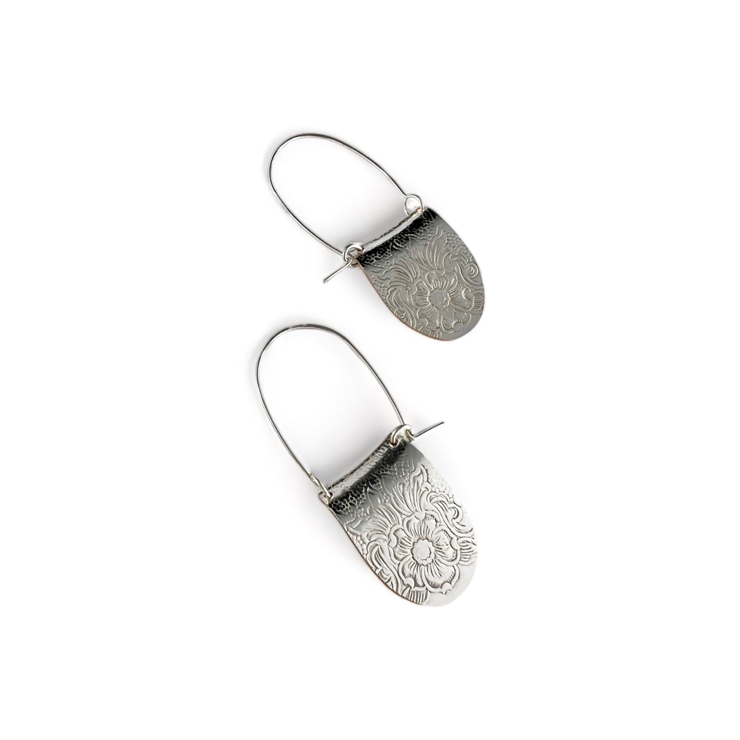 Silver Floral Hoop Earrings
