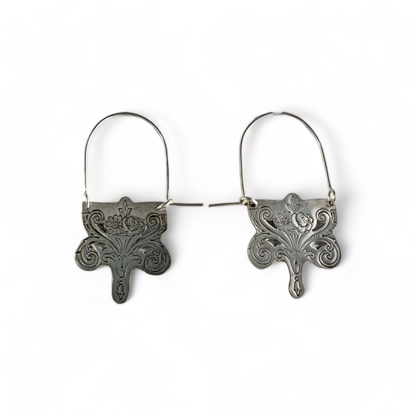 Art Nouveau Silverware Hoop Earrings