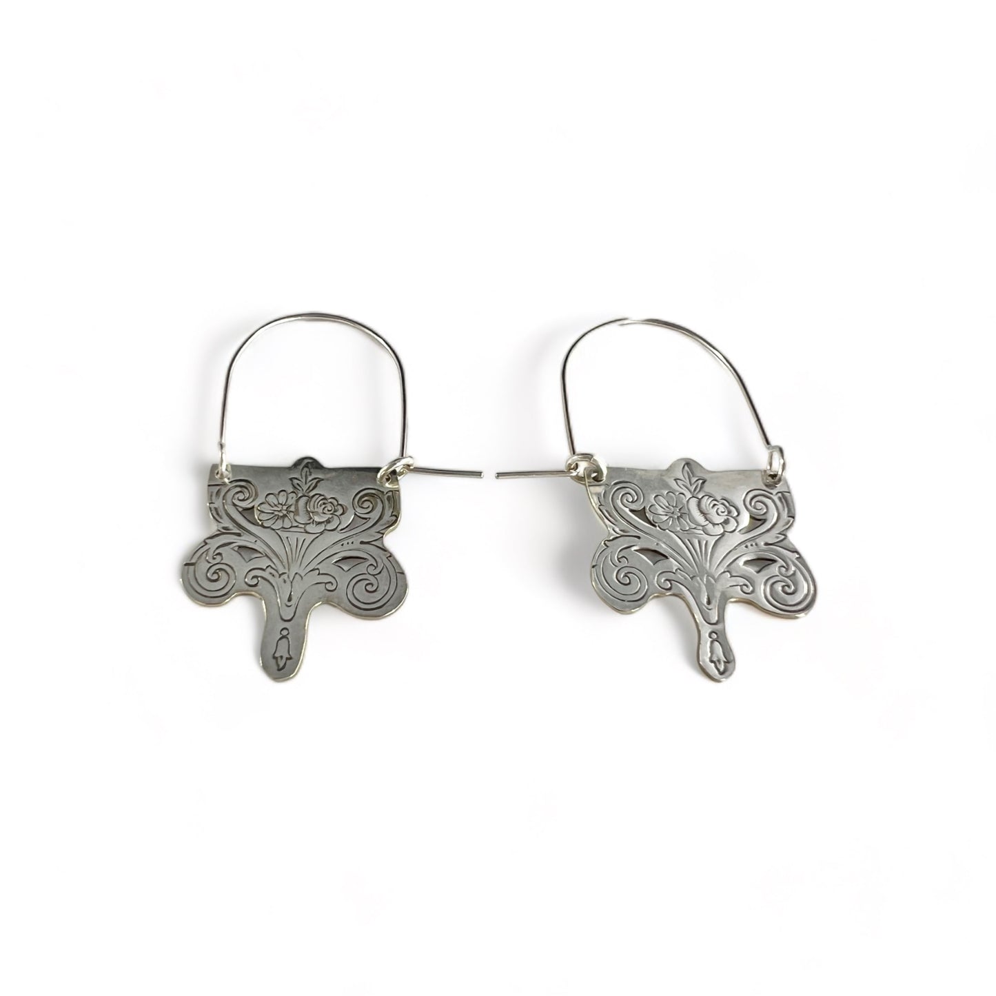 Art Nouveau Silverware Hoop Earrings