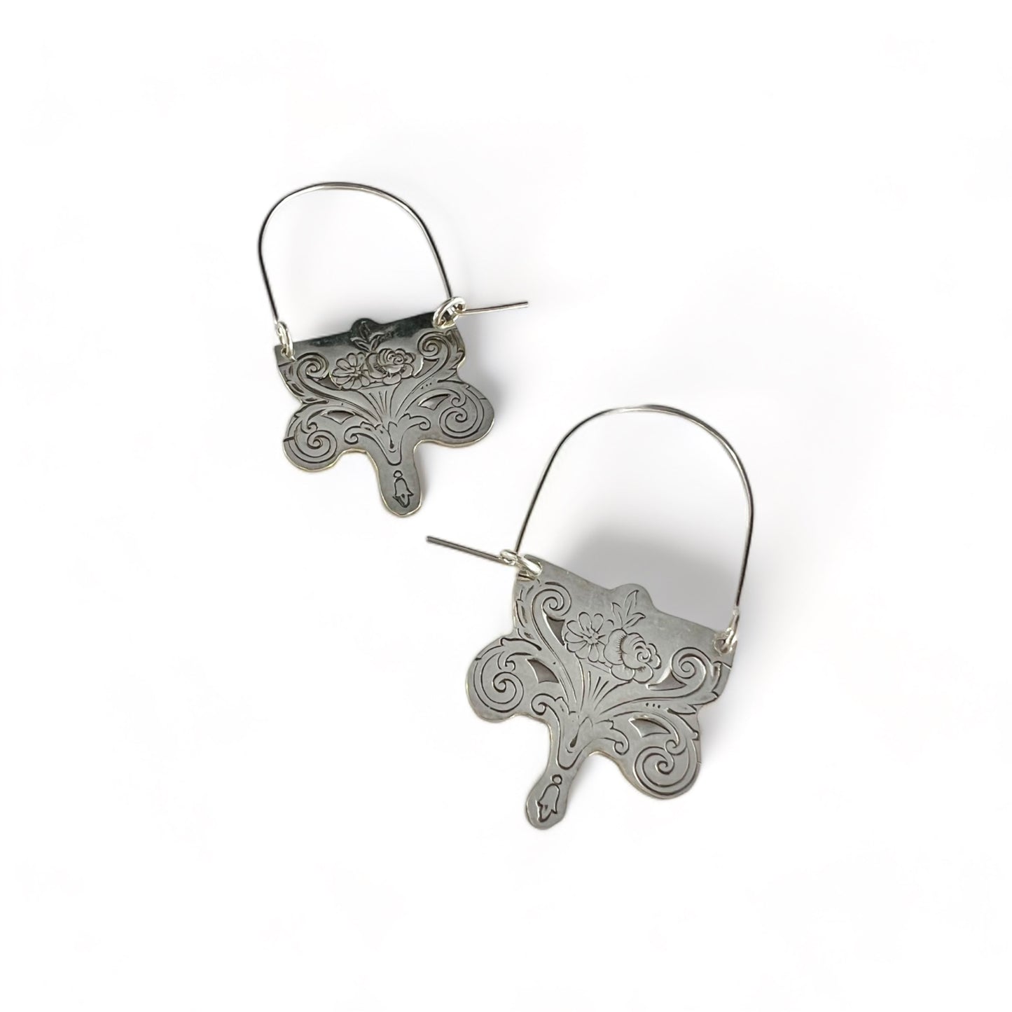 Art Nouveau Silverware Hoop Earrings