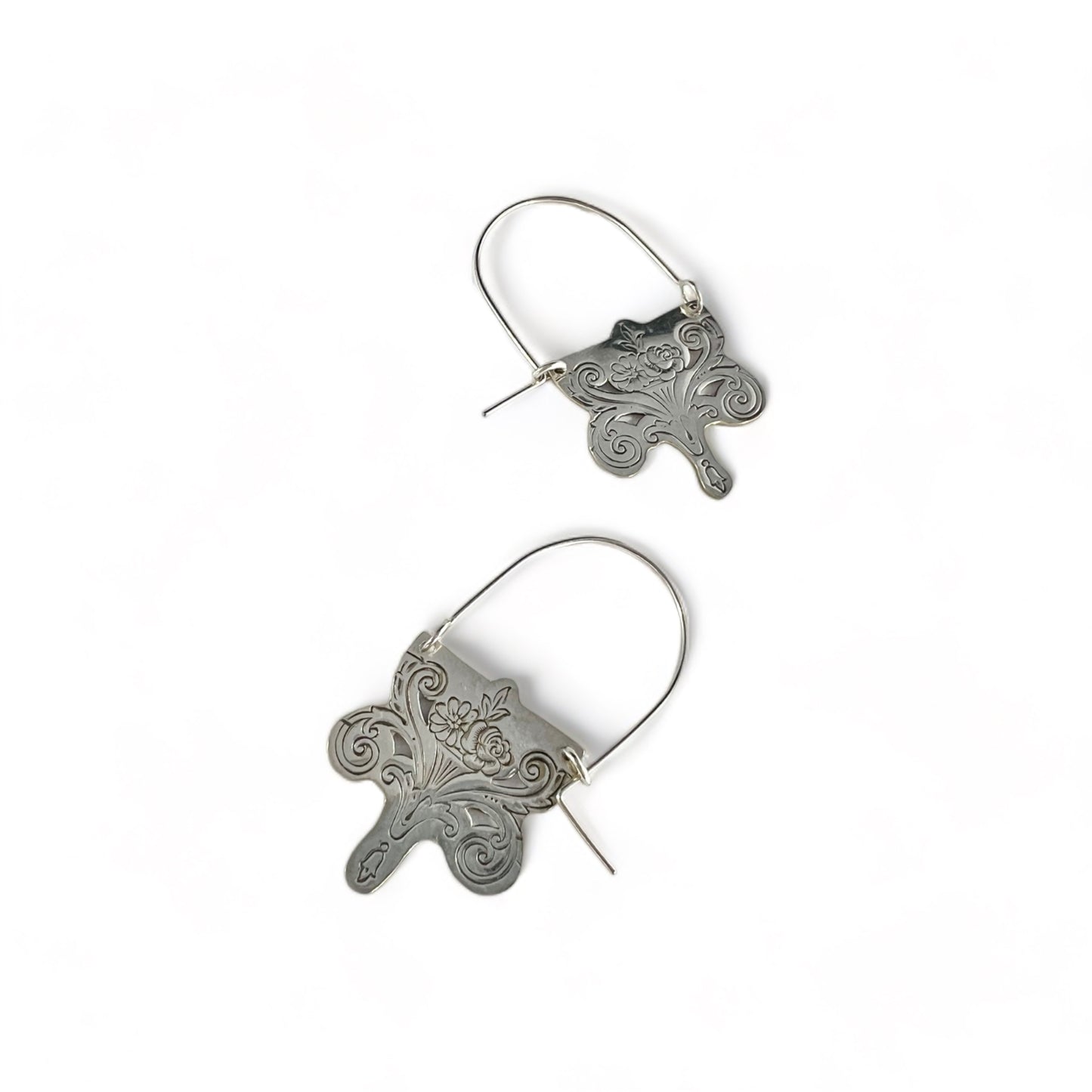 Art Nouveau Silverware Hoop Earrings