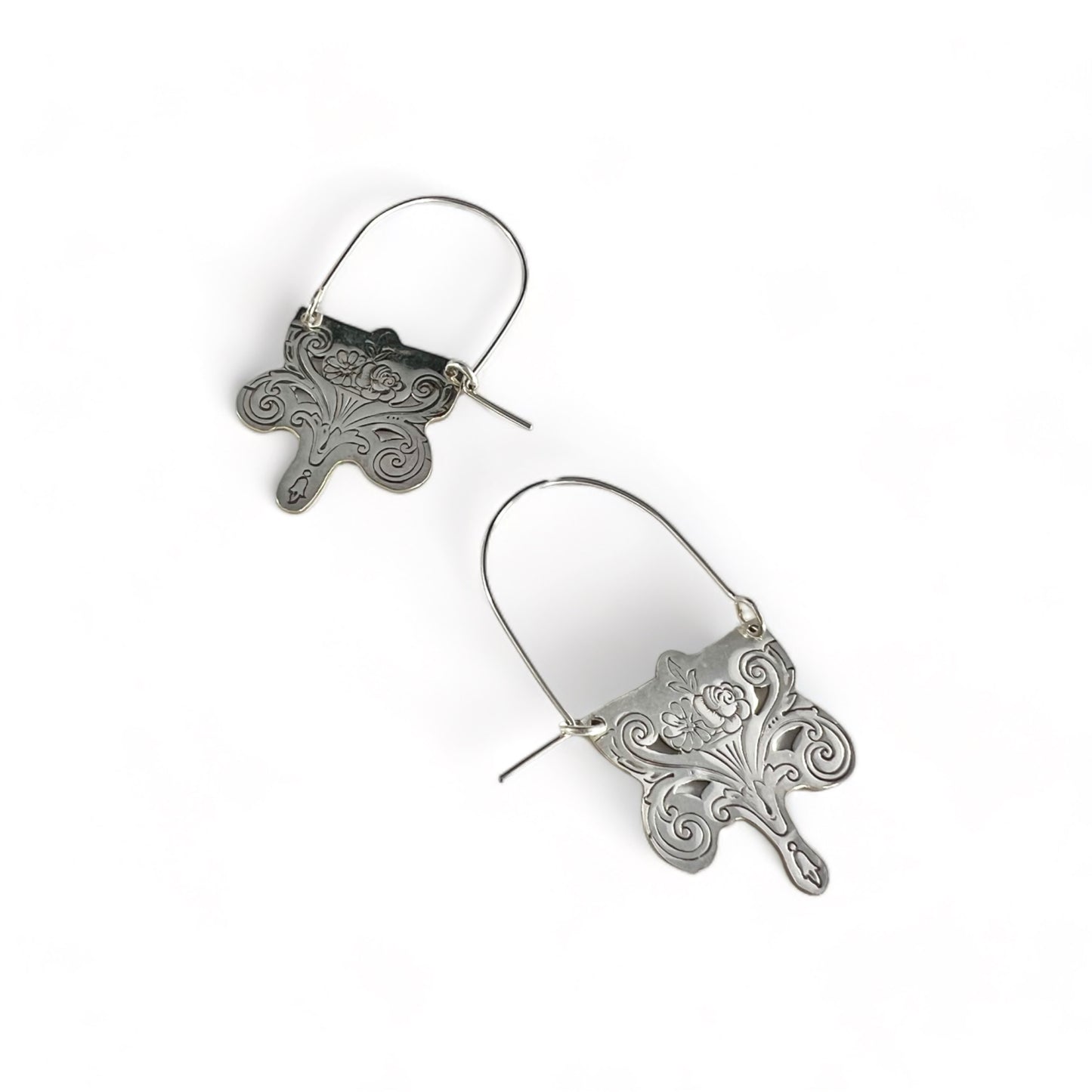 Art Nouveau Silverware Hoop Earrings