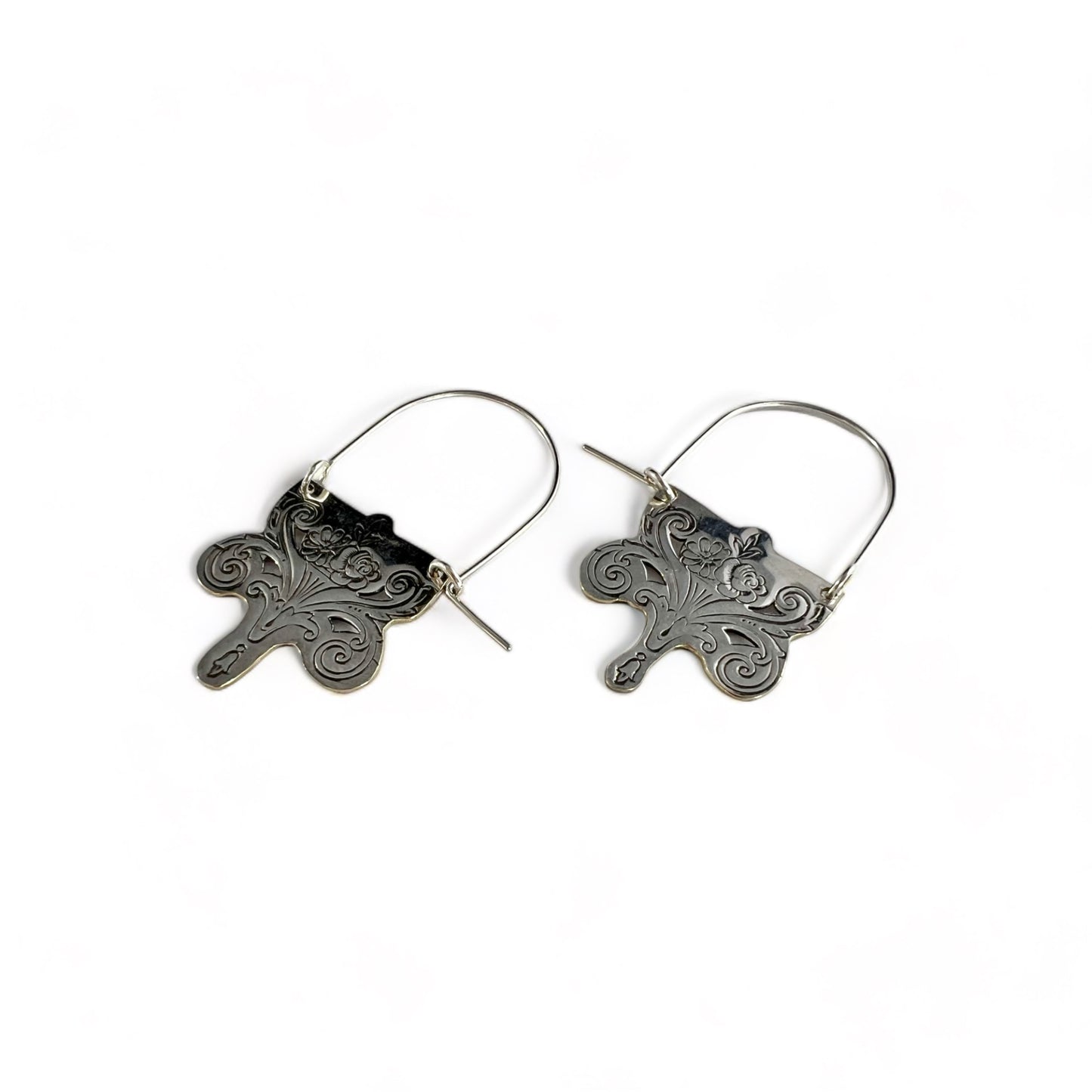 Art Nouveau Silverware Hoop Earrings