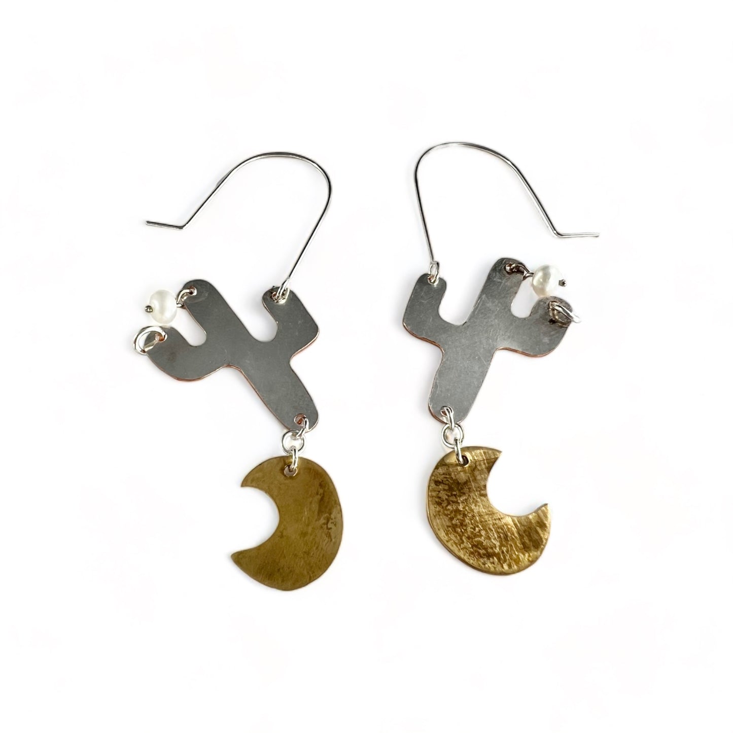 Silver Cactus Hoop Earrings Pearl