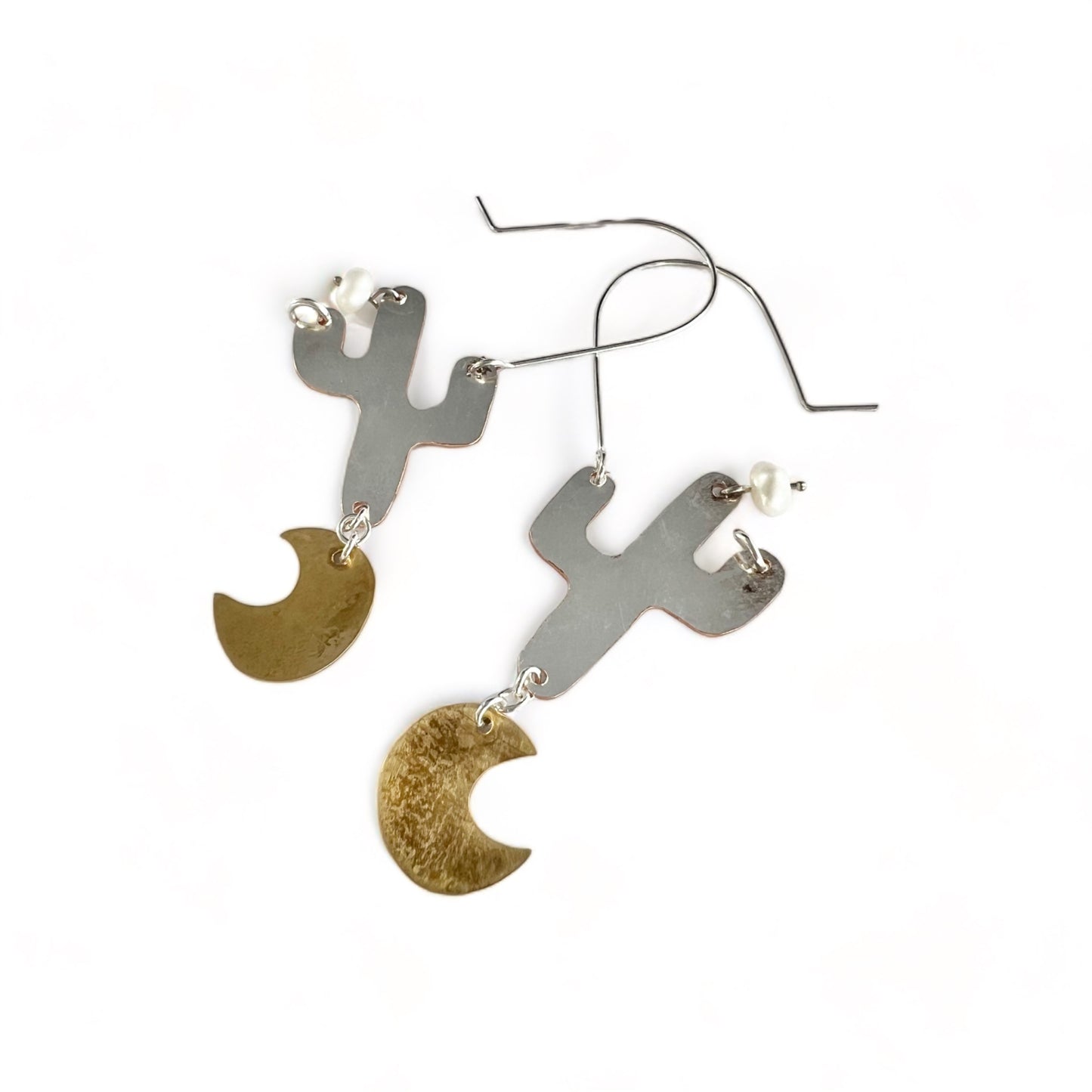 Silver Cactus Hoop Earrings Pearl